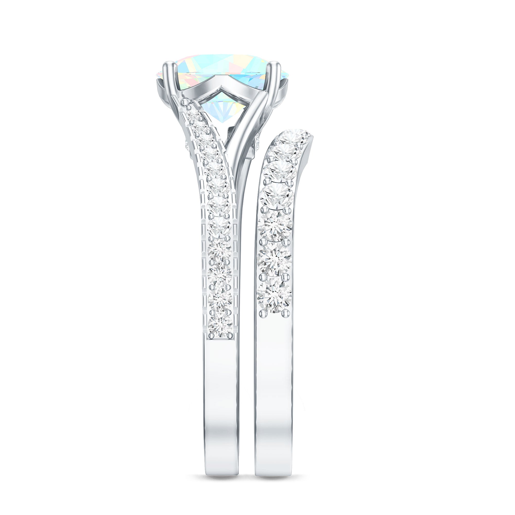 Natural Ethiopian Opal Split Shank Engagement Ring with Wedding Band AAA - Rosec Jewels