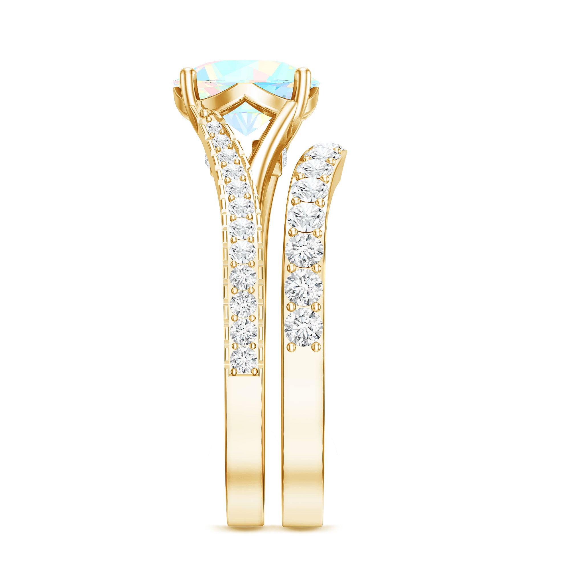 Natural Ethiopian Opal Split Shank Engagement Ring with Wedding Band AAA - Rosec Jewels