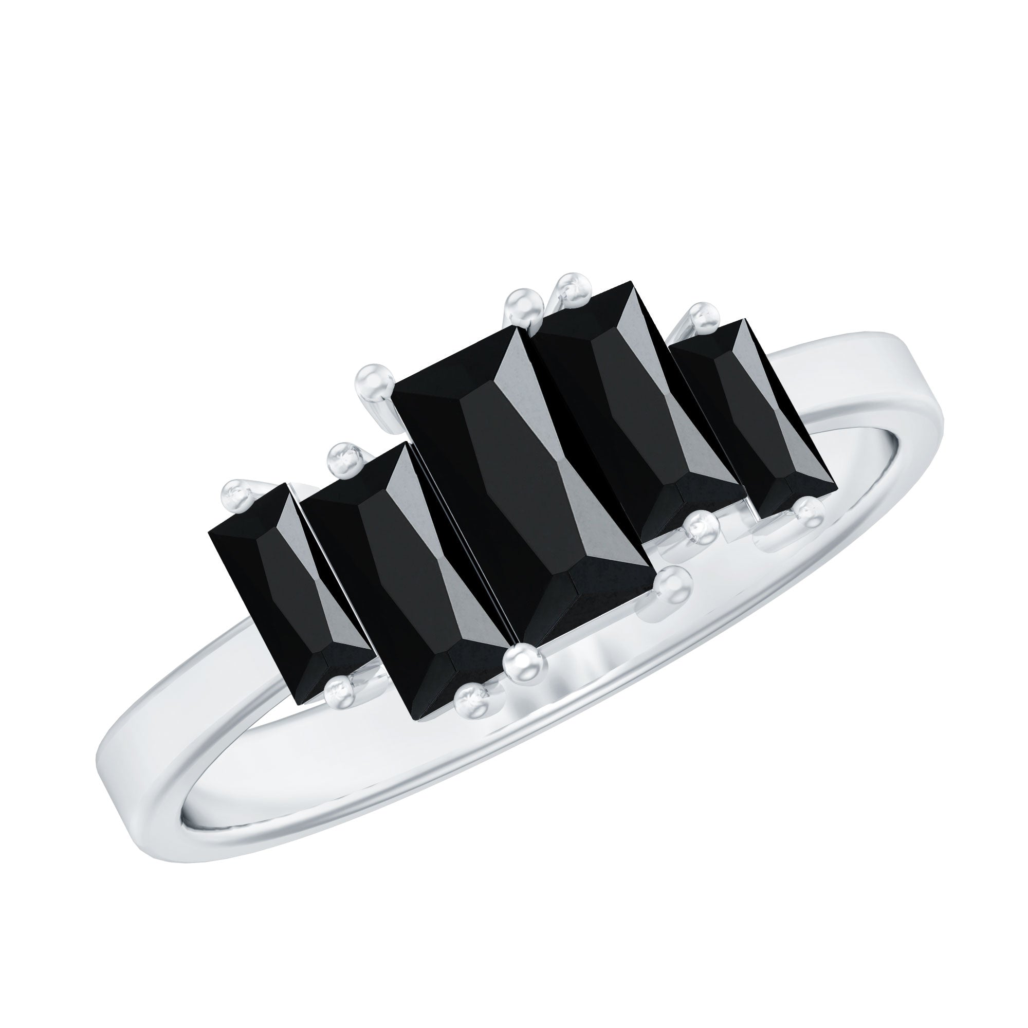 Baguette Cut Black Onyx 5 Stone Anniversary Ring AAA - Rosec Jewels