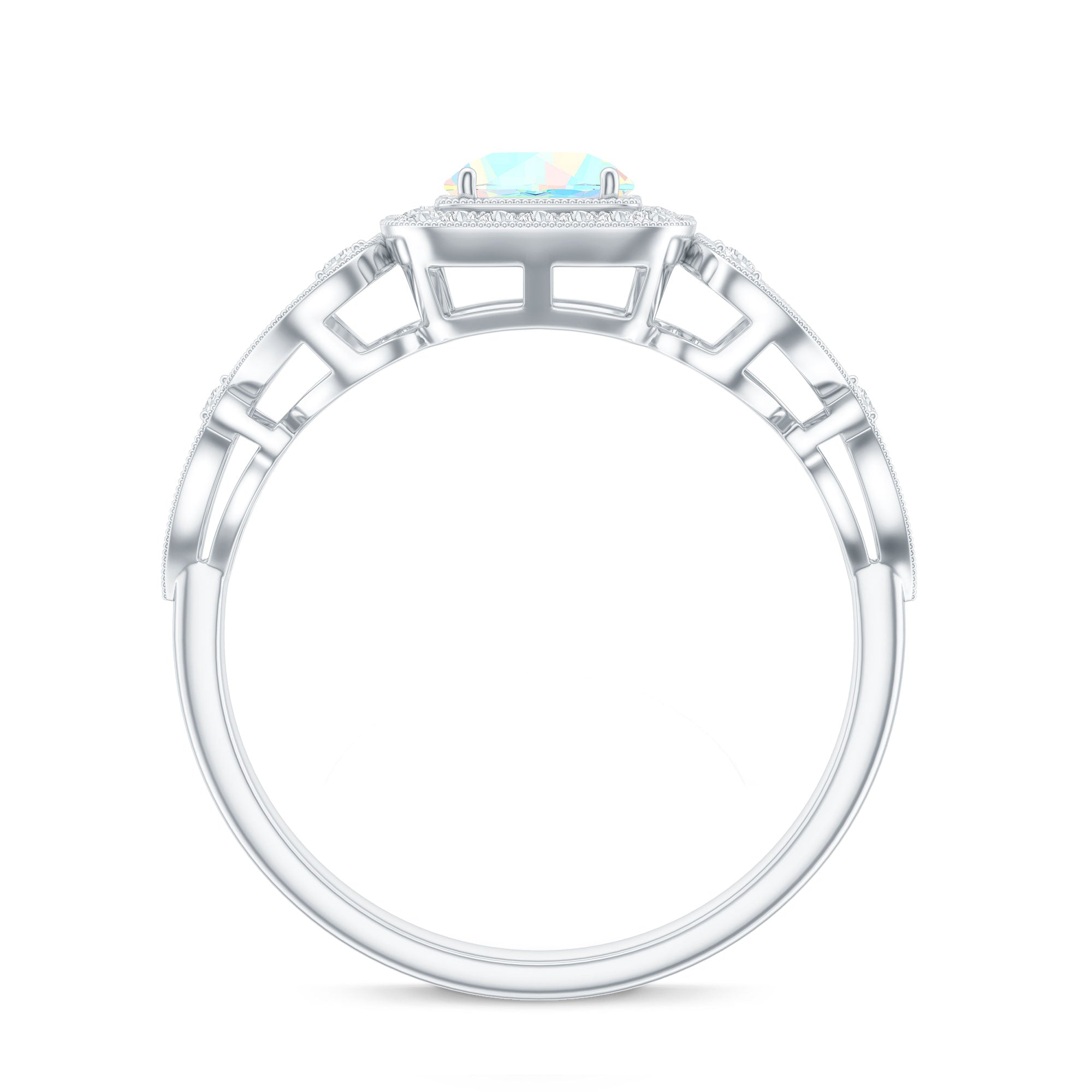 Certified Real Ethiopian Opal Retro Engagement Ring with Diamond AAA - Rosec Jewels
