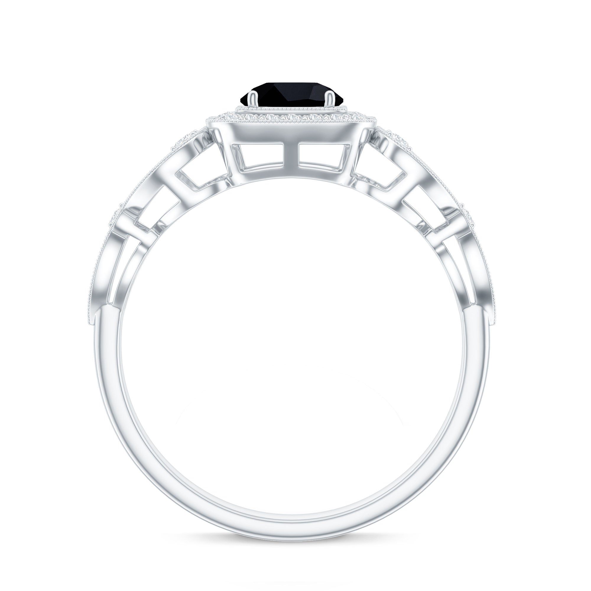 Natural Black Spinel Retro Engagement Ring with Diamond AAA - Rosec Jewels