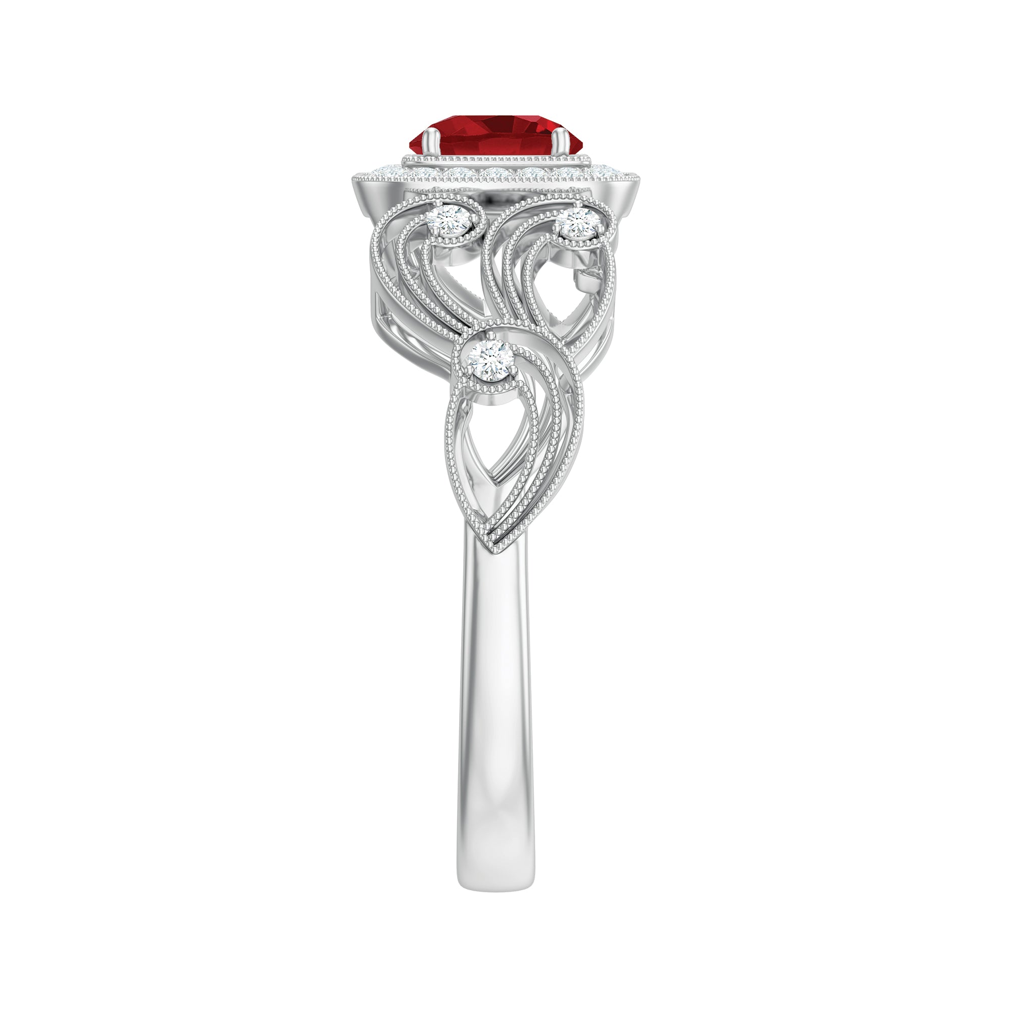 Rosec Jewels-Certified Lab Created Ruby Antique Engagement Ring with Diamond