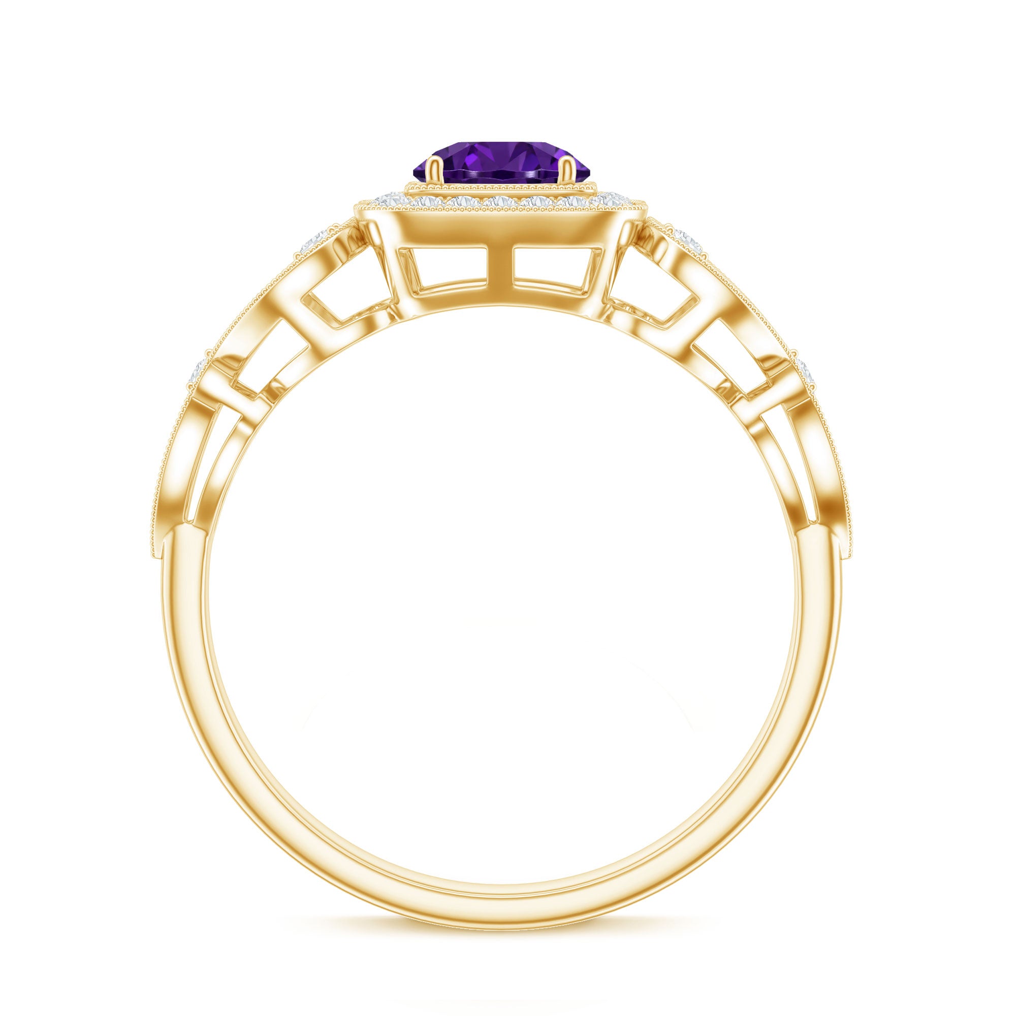 Vintage Inspired Real Amethyst Engagement Ring with Diamond AAA - Rosec Jewels