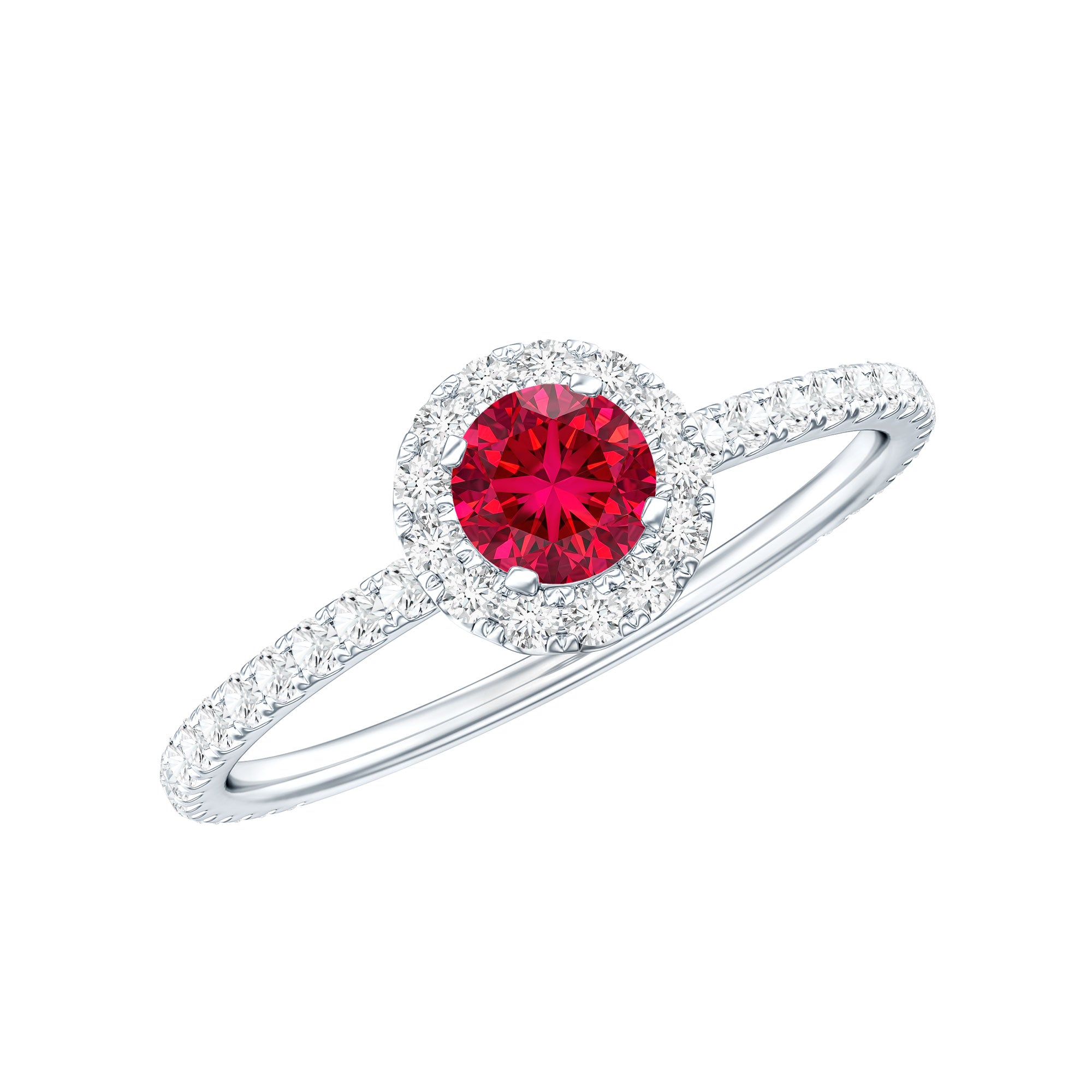 Certified Lab Grown Ruby and Diamond Halo Engagement Ring AAAA - Rosec Jewels