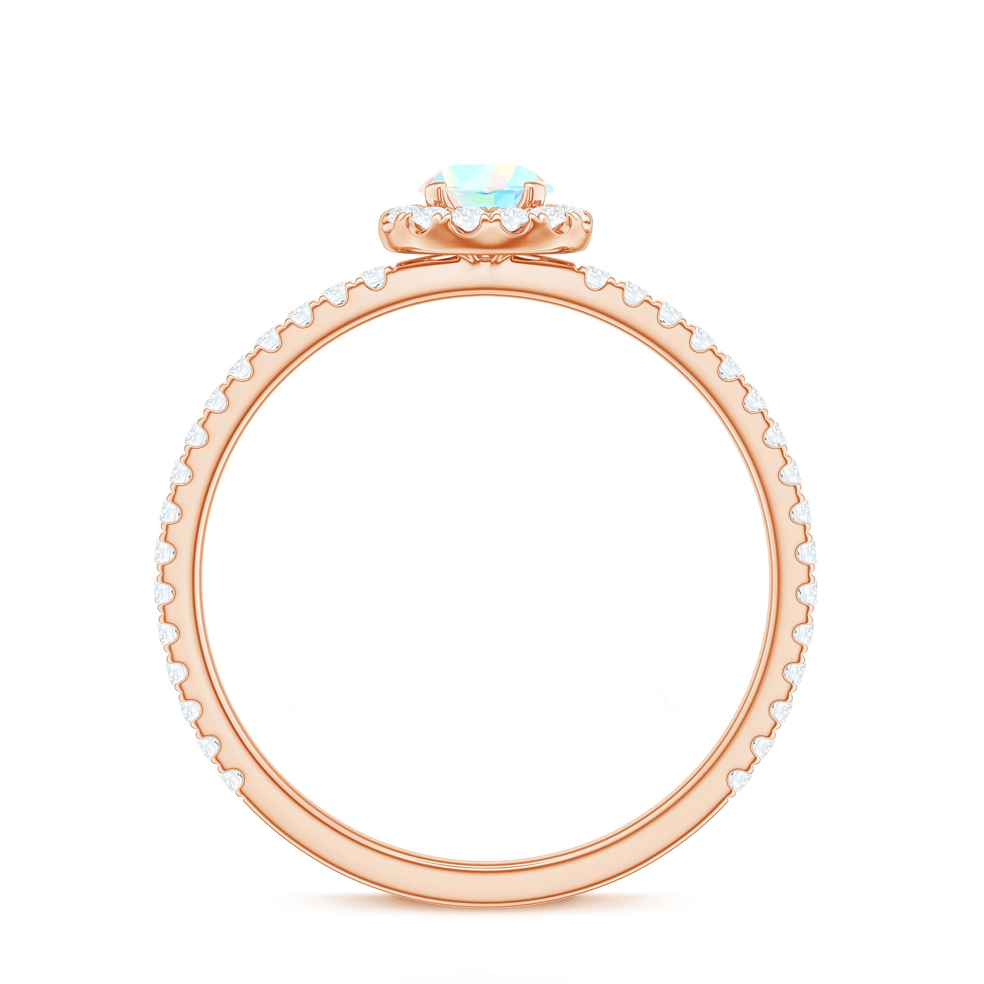 Natural Opalescent Promise Engagement Ring with Diamond Halo AAA - Rosec Jewels