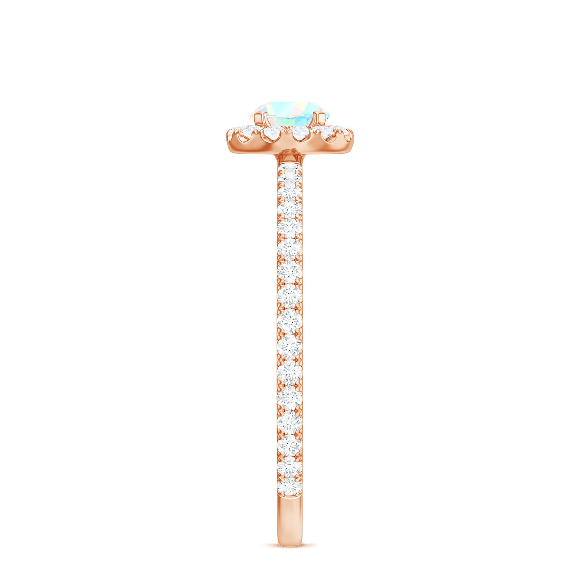 Natural Opalescent Promise Engagement Ring with Diamond Halo AAA - Rosec Jewels