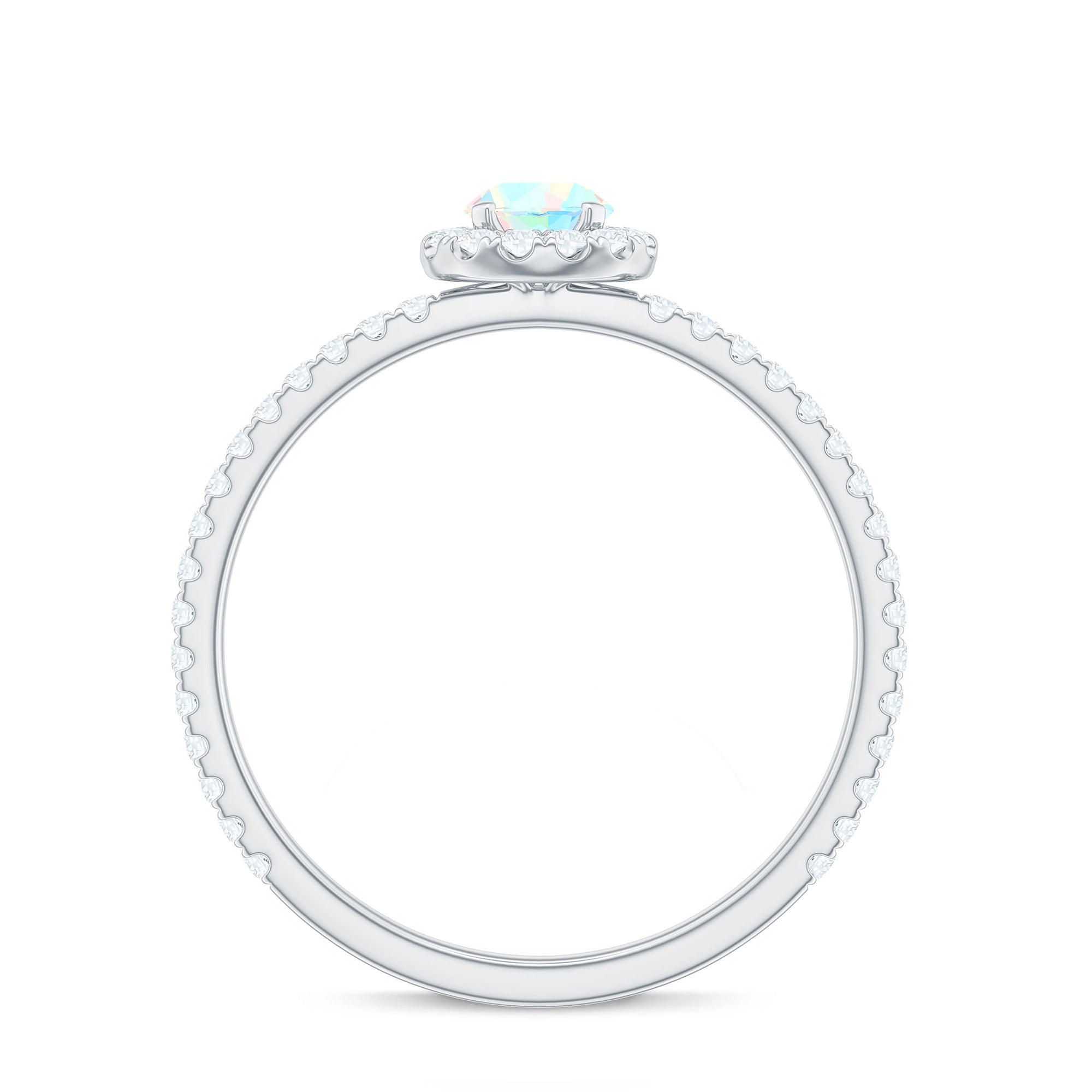 Natural Opalescent Promise Engagement Ring with Diamond Halo AAA - Rosec Jewels