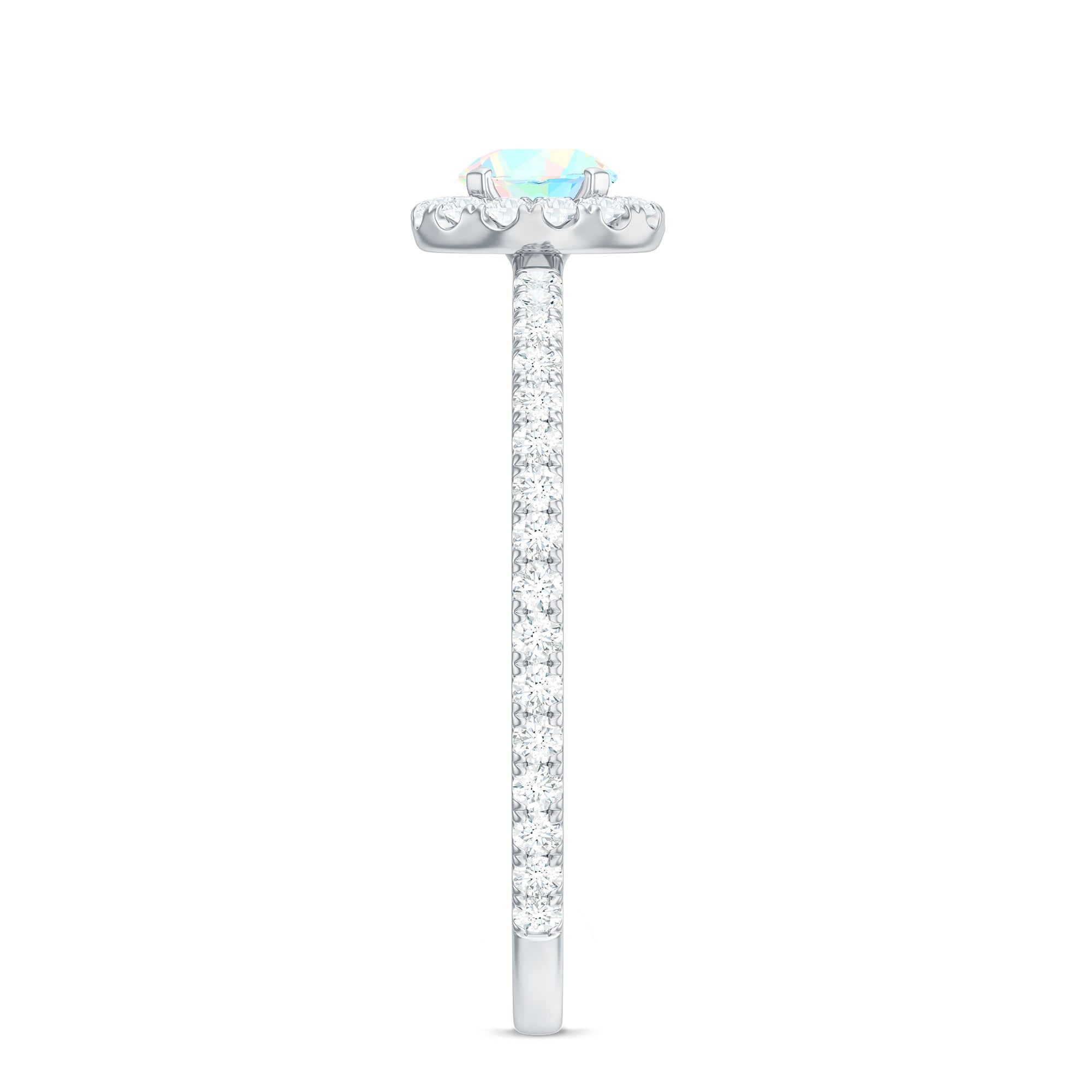 Natural Opalescent Promise Engagement Ring with Diamond Halo AAA - Rosec Jewels