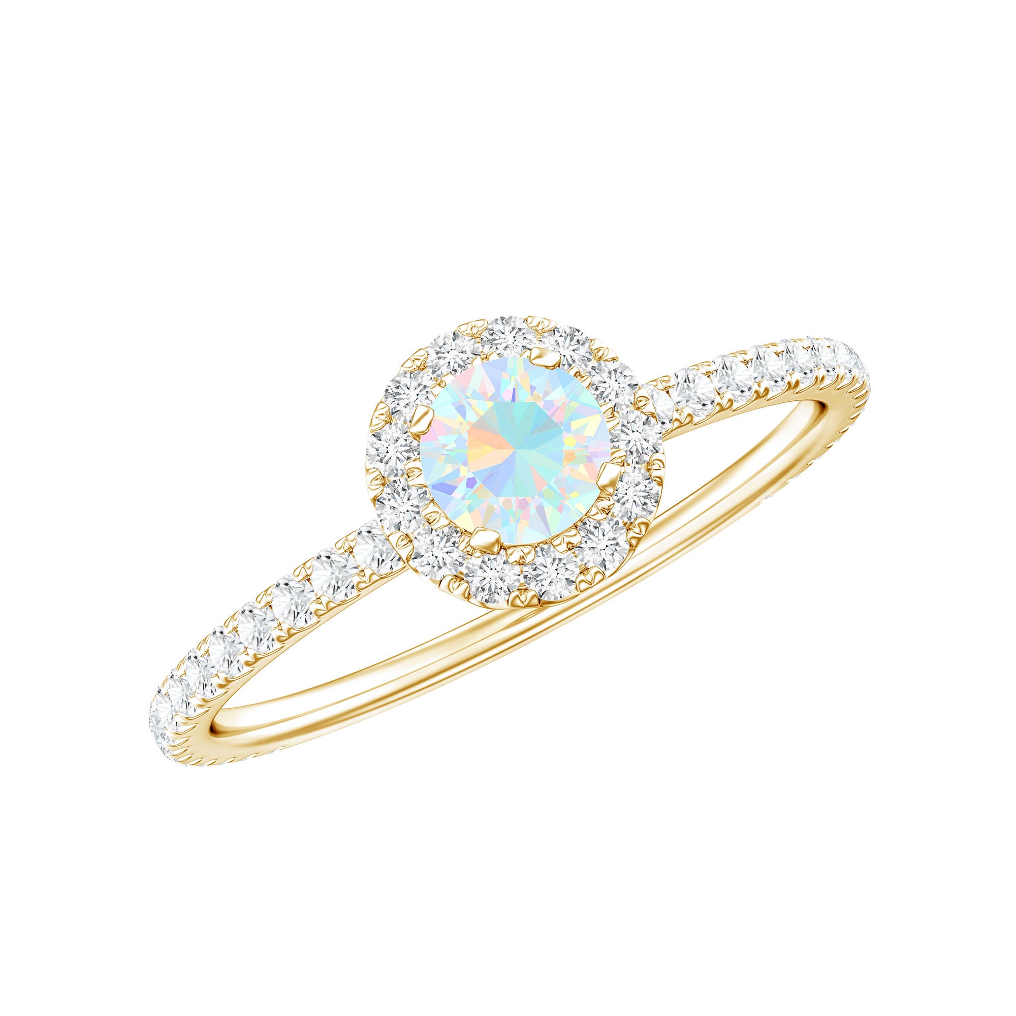 Natural Opalescent Promise Engagement Ring with Diamond Halo AAA - Rosec Jewels