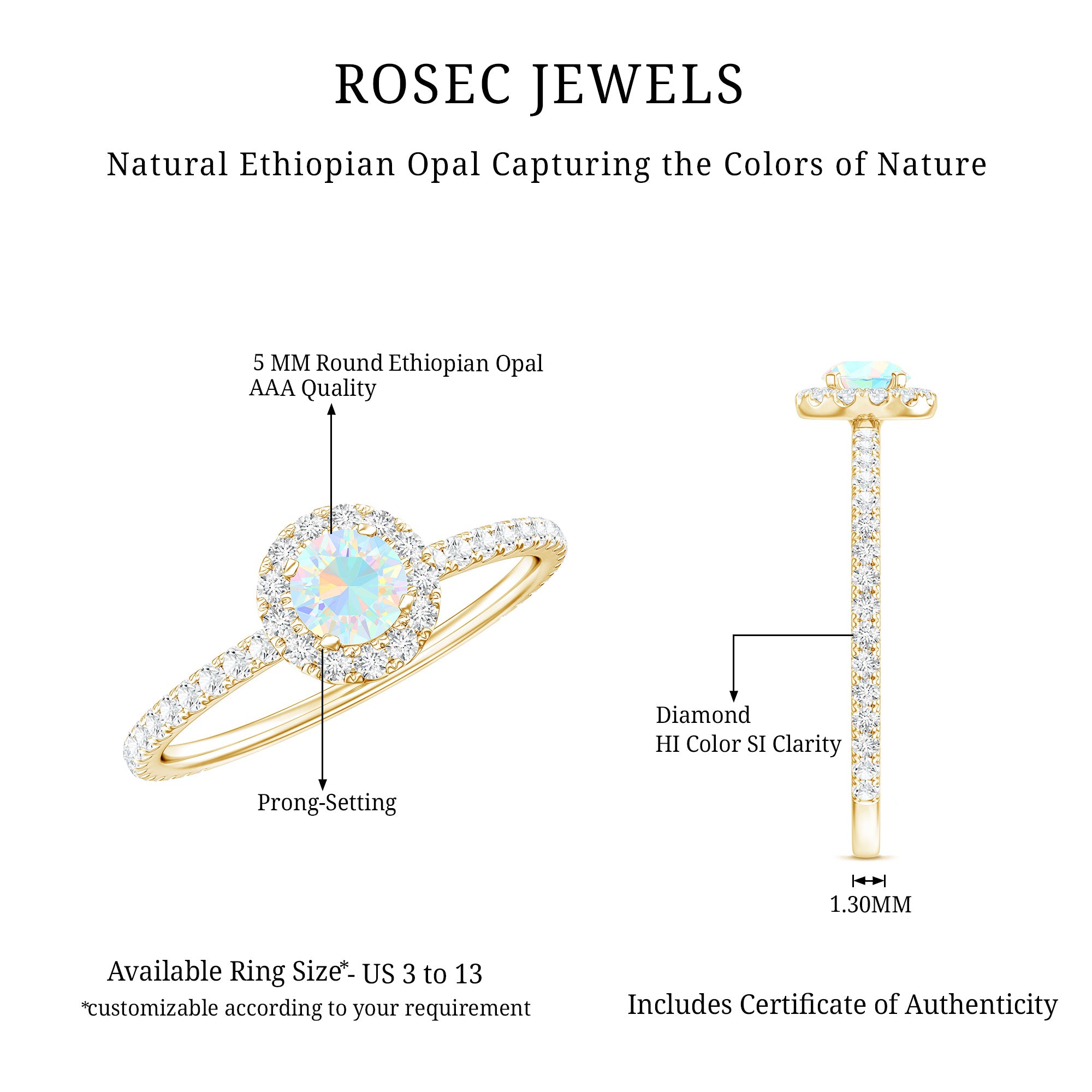 Natural Opalescent Promise Engagement Ring with Diamond Halo AAA - Rosec Jewels