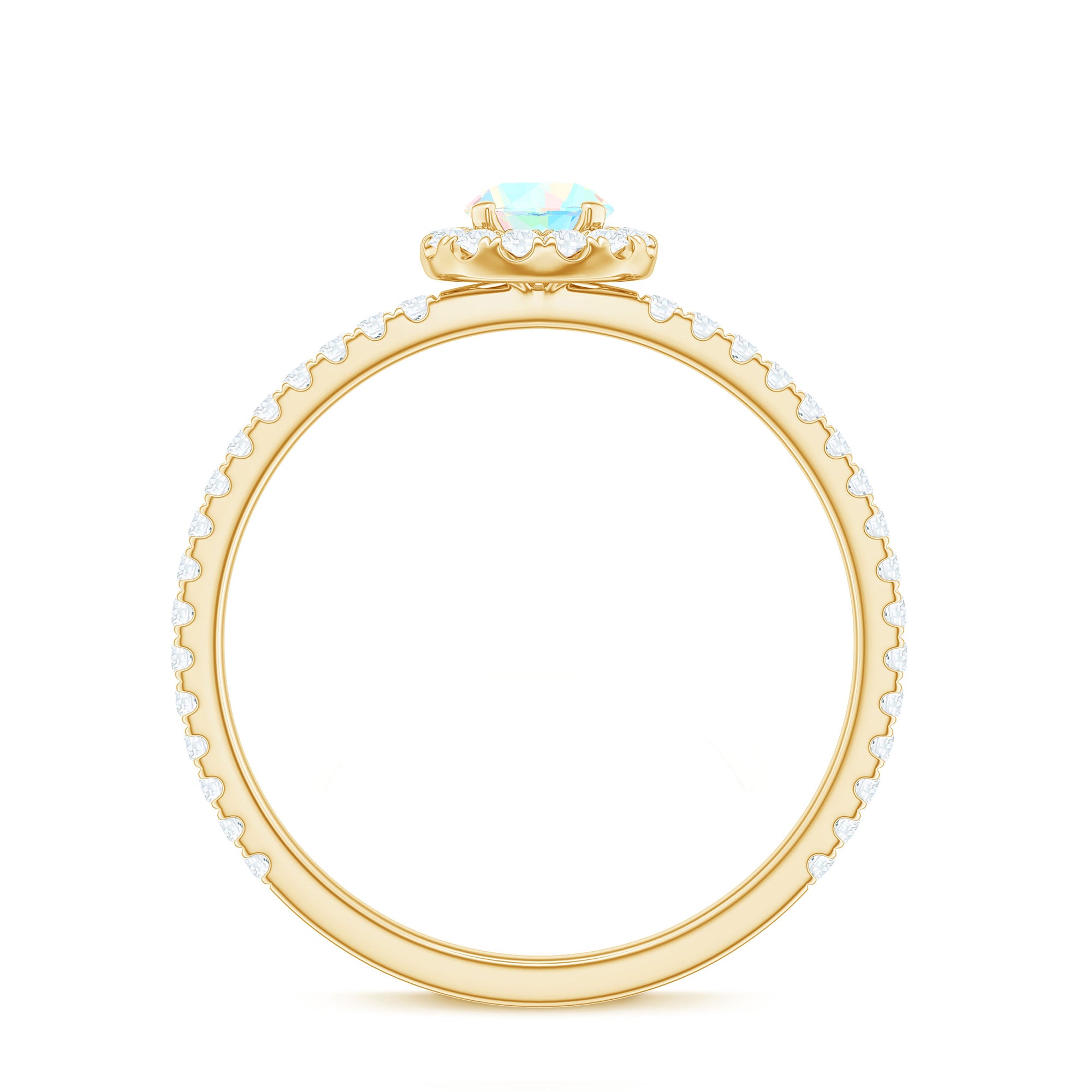 Natural Opalescent Promise Engagement Ring with Diamond Halo AAA - Rosec Jewels