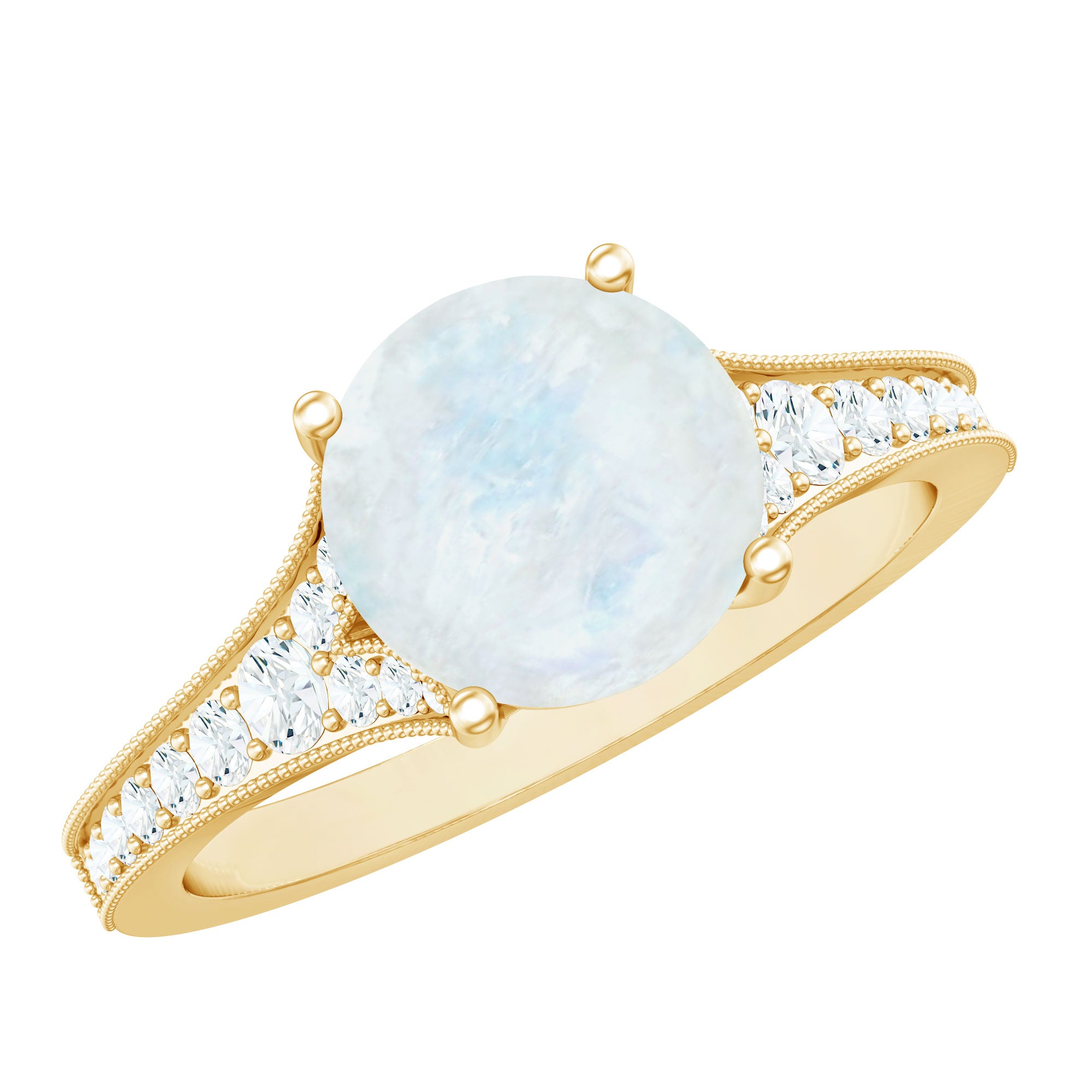 Designer Moonstone Engagement Ring with Diamond Side Stones AAA - Rosec Jewels