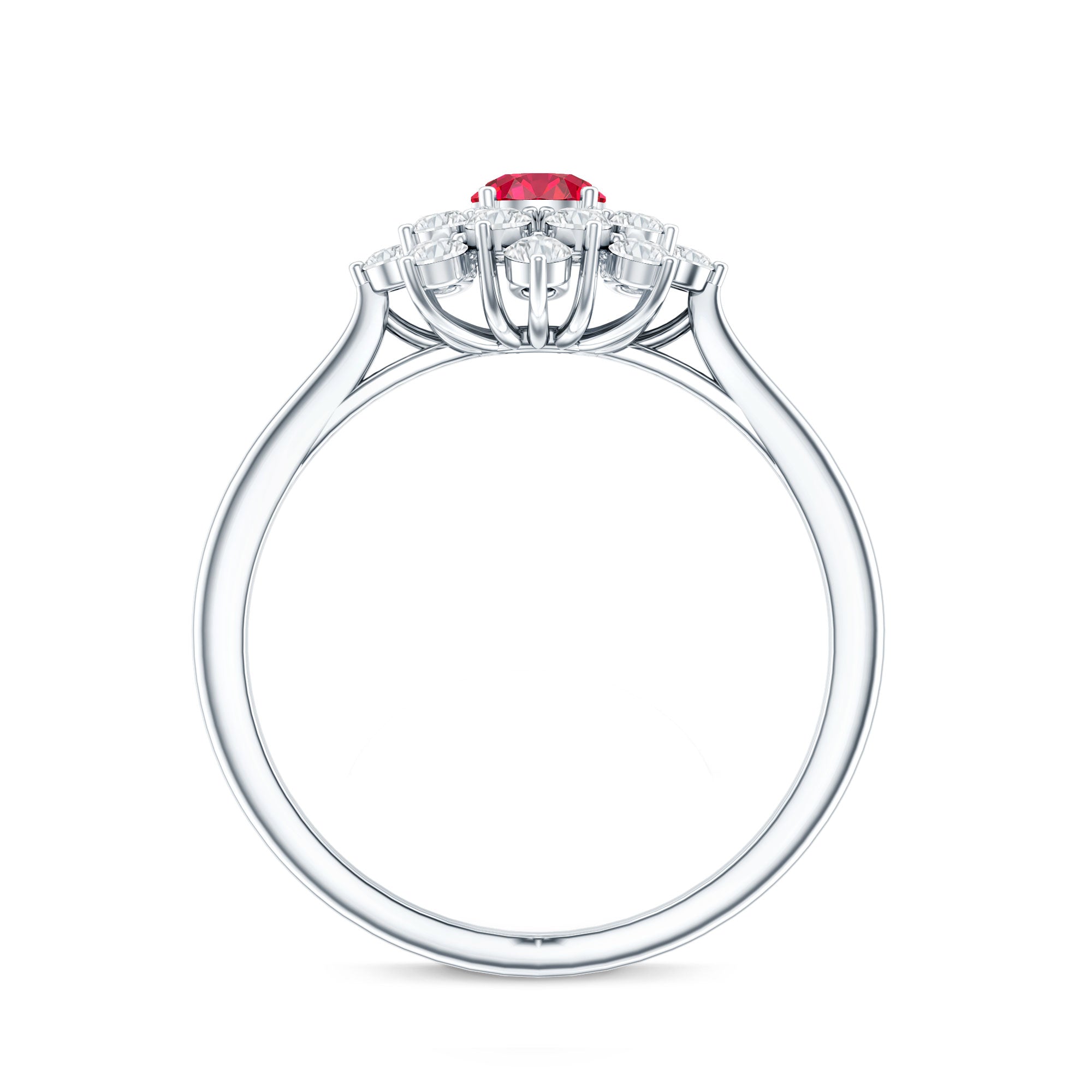 Lab Grown Ruby and Diamond Flower Cluster Engagement Ring AAAA - Rosec Jewels