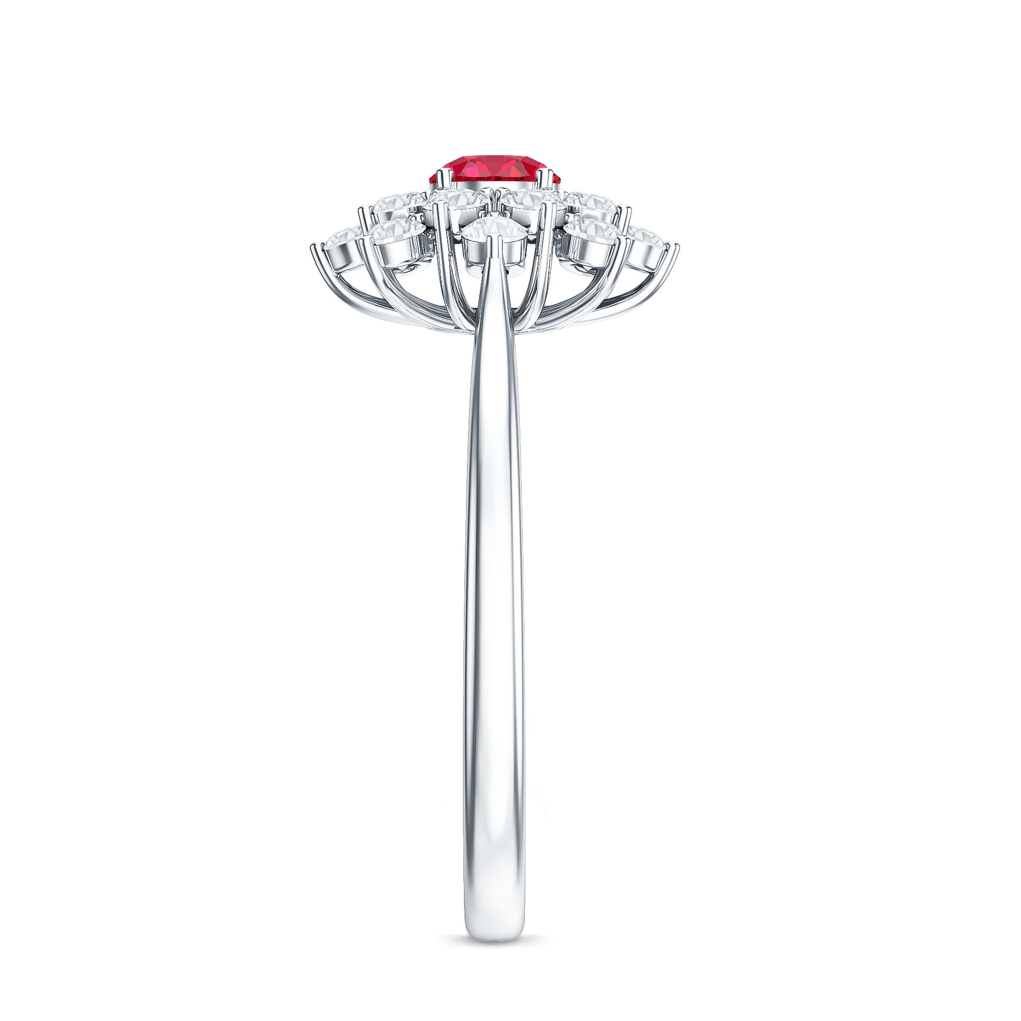 Lab Grown Ruby and Diamond Flower Cluster Engagement Ring AAAA - Rosec Jewels