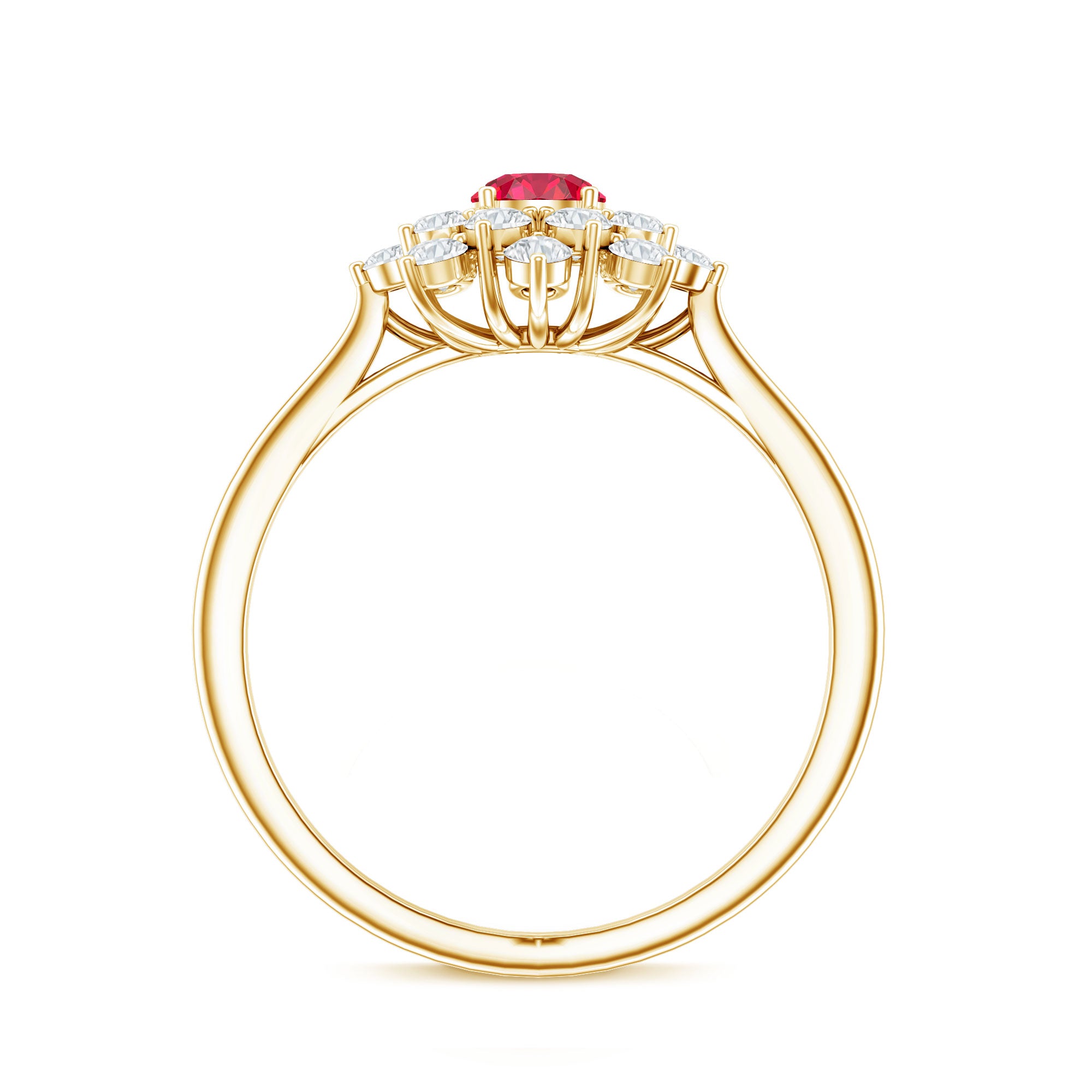 Lab Grown Ruby and Diamond Flower Cluster Engagement Ring AAAA - Rosec Jewels
