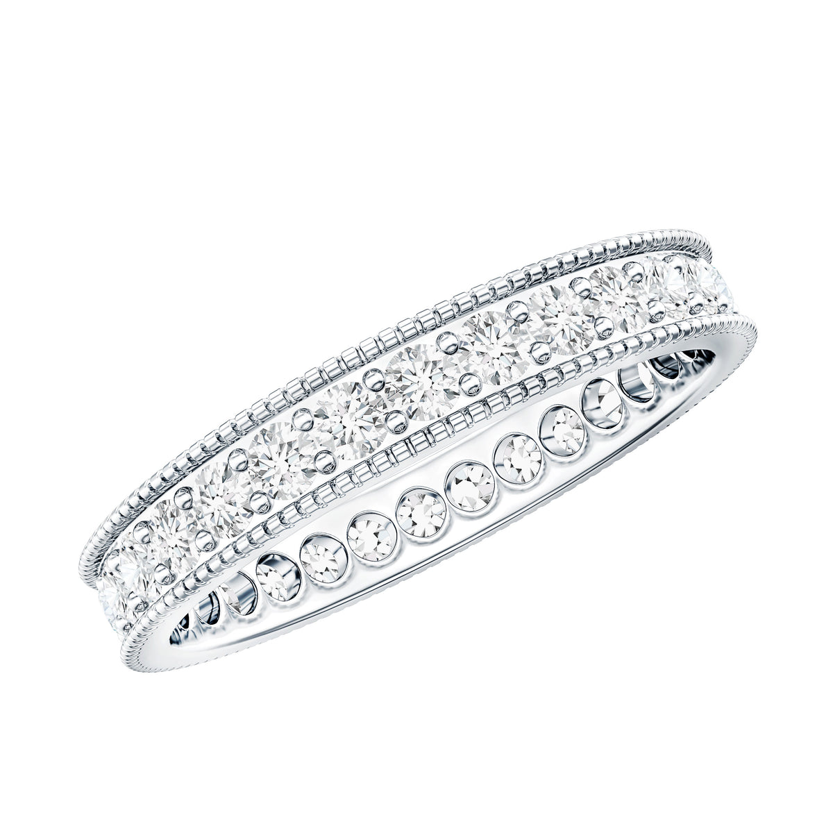 Moissanite Band Ring with Milgrain Detailing D-VS1 - Rosec Jewels