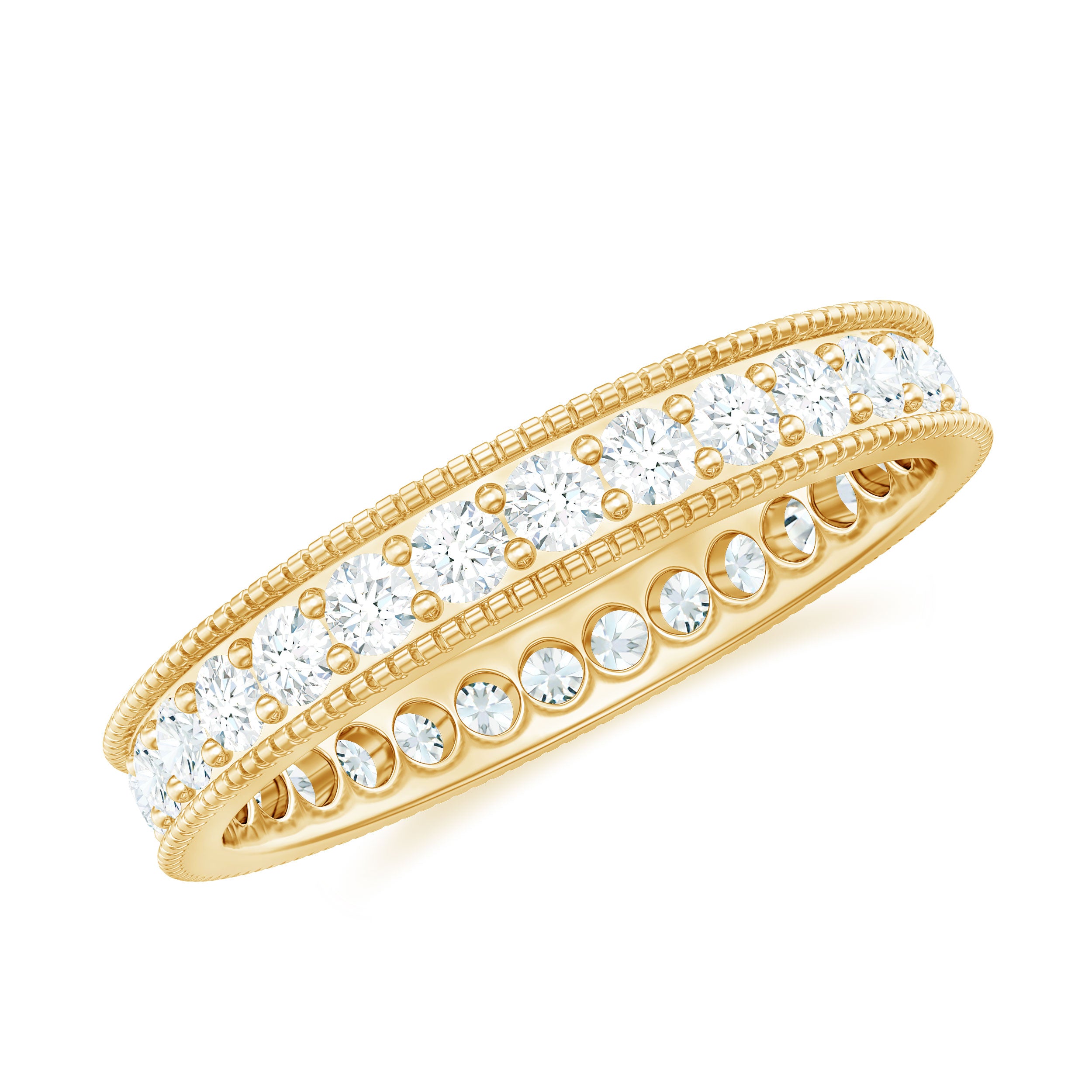 Moissanite Band Ring with Milgrain Detailing D-VS1 - Rosec Jewels