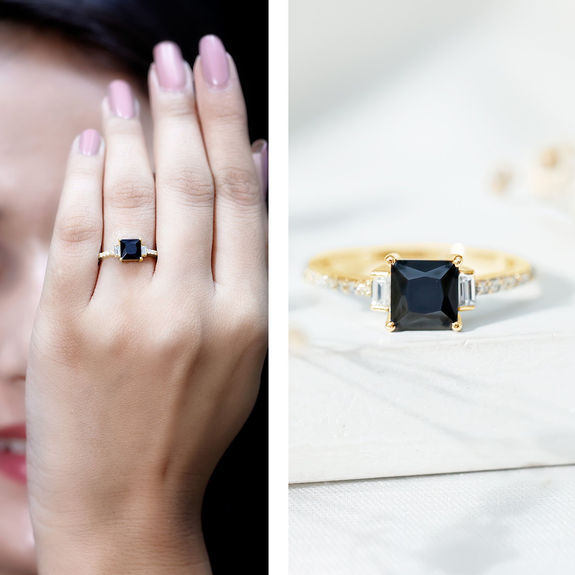 Certified 1 Carat Lab Grown Black and White Diamond Princess Cut Solitaire Engagement Ring AAAA ( Synthetic ) - Rosec Jewels