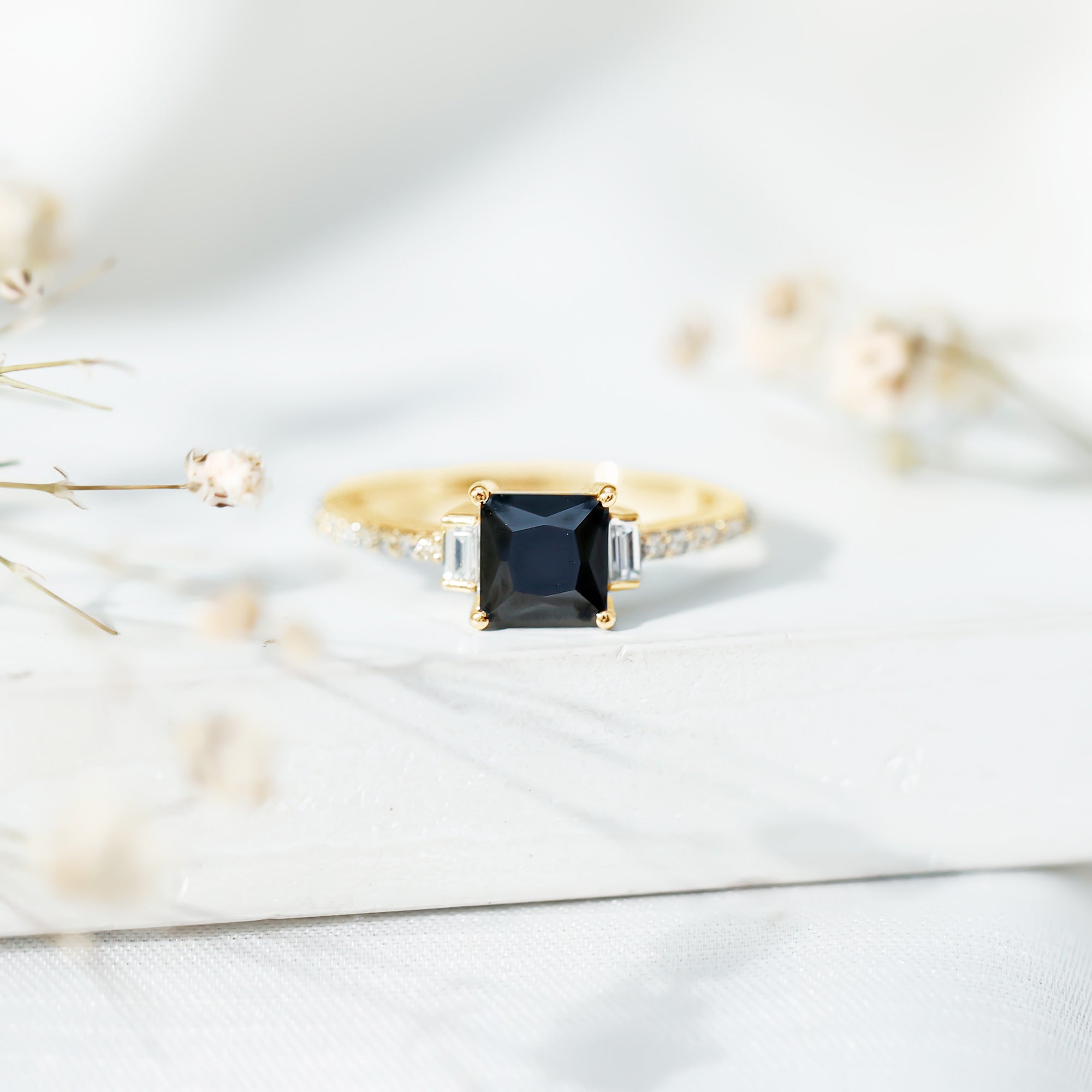 Certified 1 Carat Lab Grown Black and White Diamond Princess Cut Solitaire Engagement Ring AAAA ( Synthetic ) - Rosec Jewels