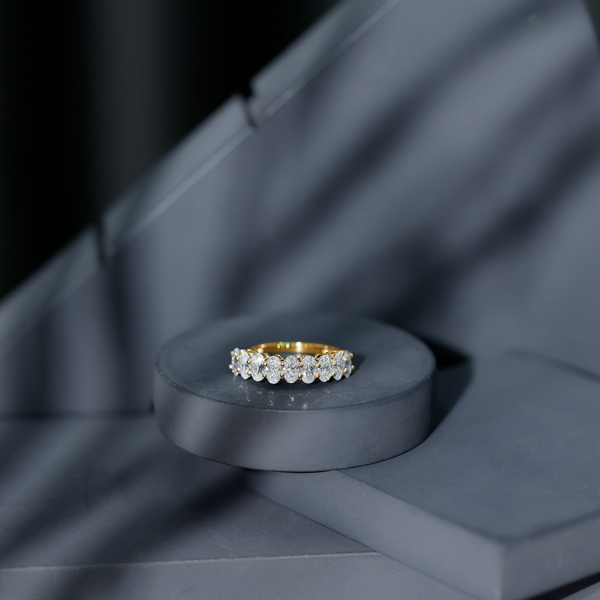 Oval Moissanite Half Eternity Wedding Band Ring D-VS1 - Rosec Jewels