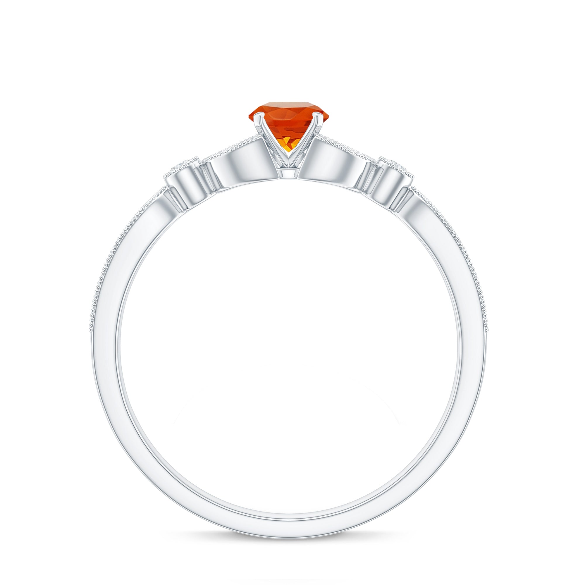 Minimal Fire Opal and Diamond Promise Ring AAA - Rosec Jewels