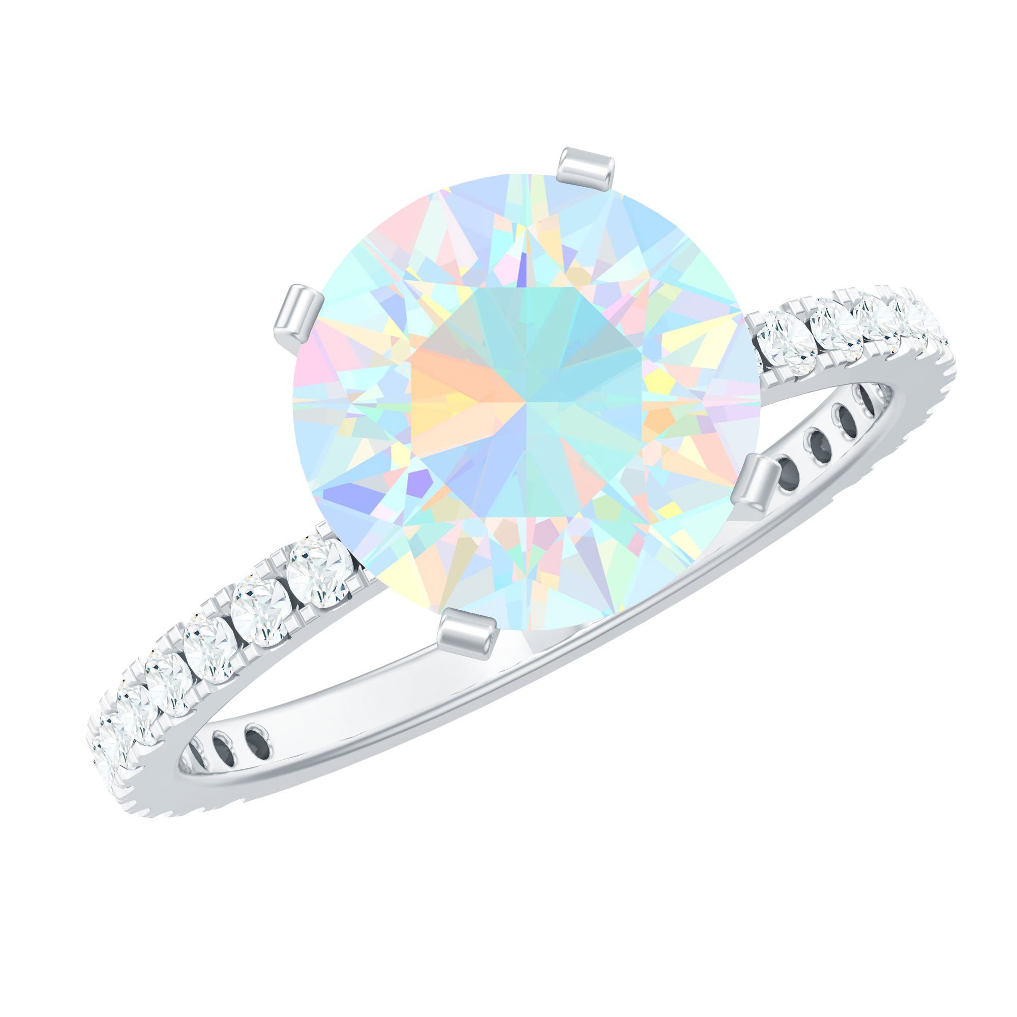 Natural 8mm Ethiopian Rainbow Opal Diamond Engagement Ring with Certificate