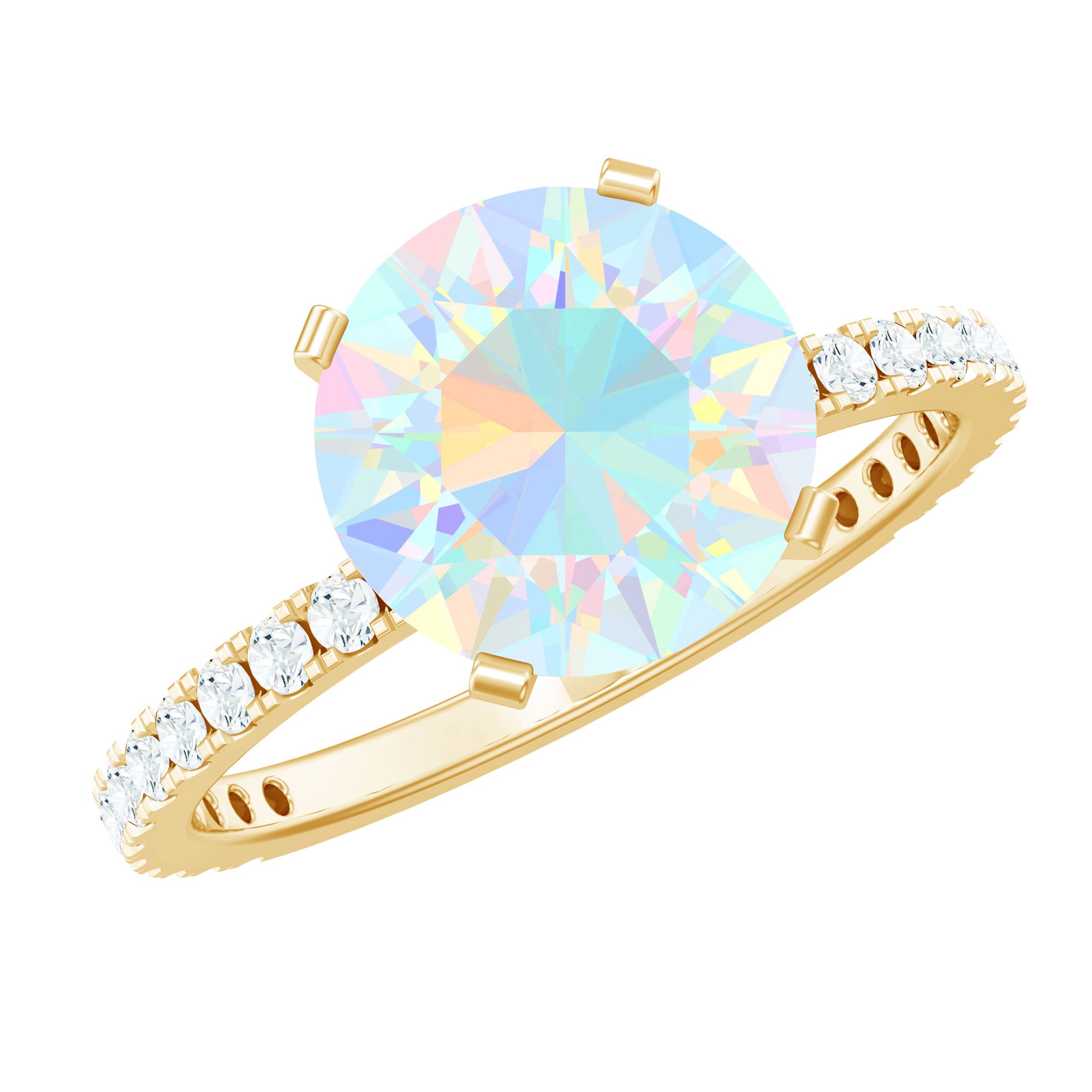 Natural 8mm Ethiopian Rainbow Opal Diamond Engagement Ring with Certificate AAA - Rosec Jewels