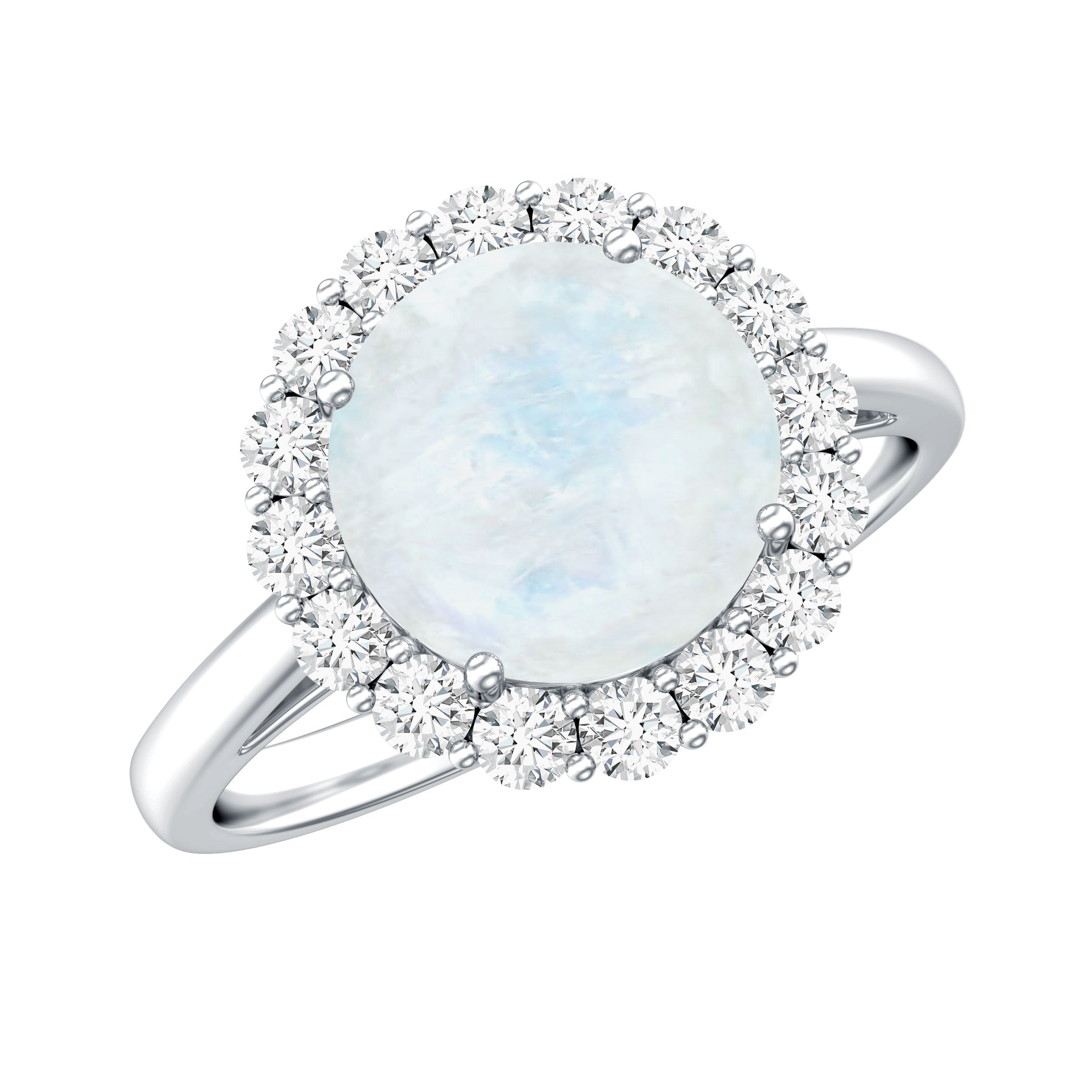 0.8 CT Round Moonstone Halo Engagement Ring with Diamond AAA - Rosec Jewels