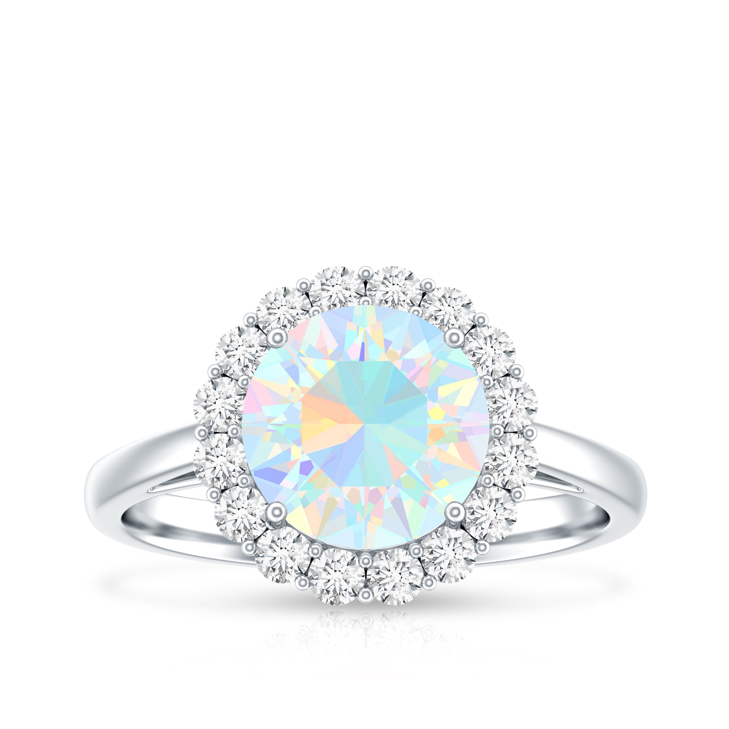Certified Real 8mm Ethiopian Rainbow Opal Engagement Ring with Diamond Halo AAA - Rosec Jewels