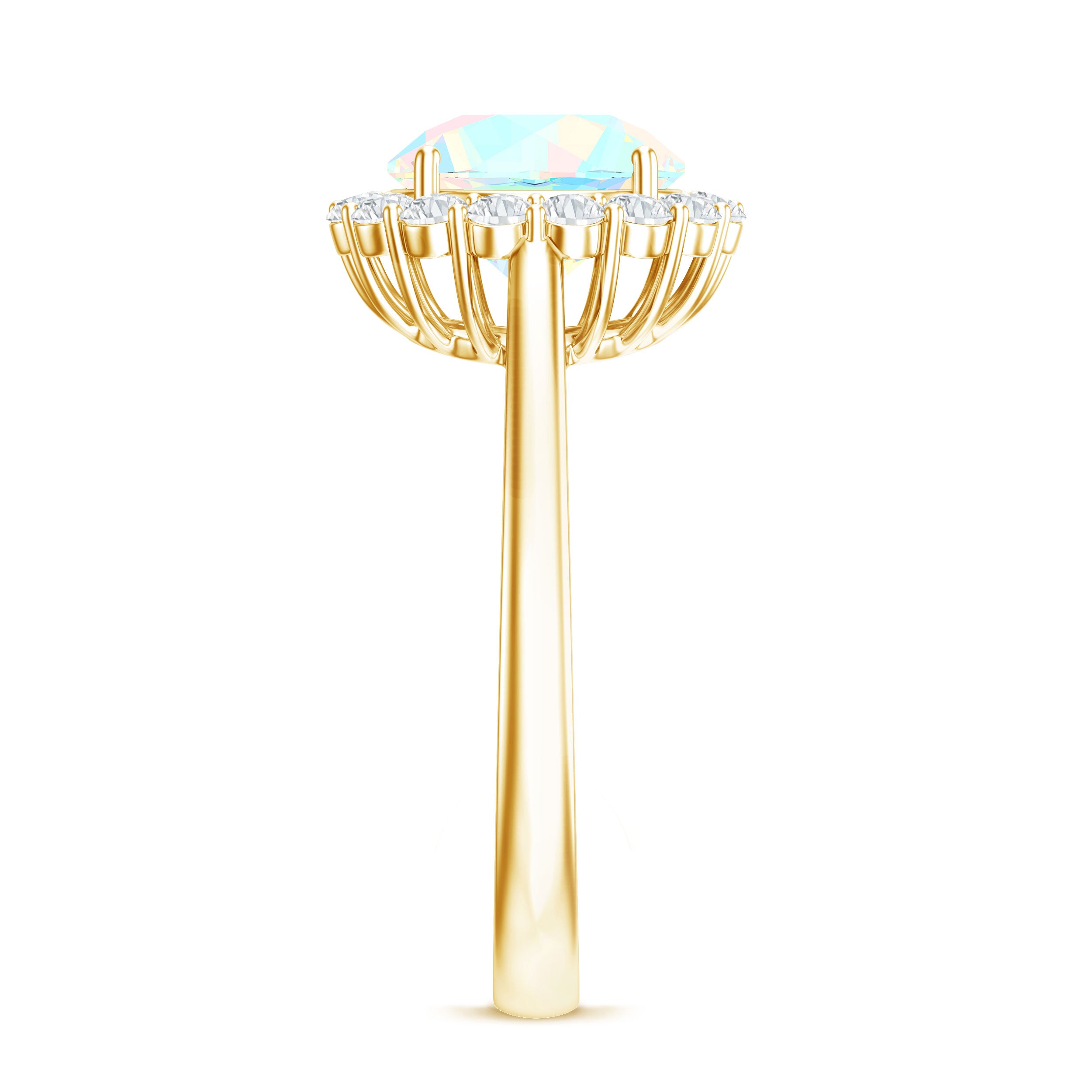 Certified Real 8mm Ethiopian Rainbow Opal Engagement Ring with Diamond Halo AAA - Rosec Jewels