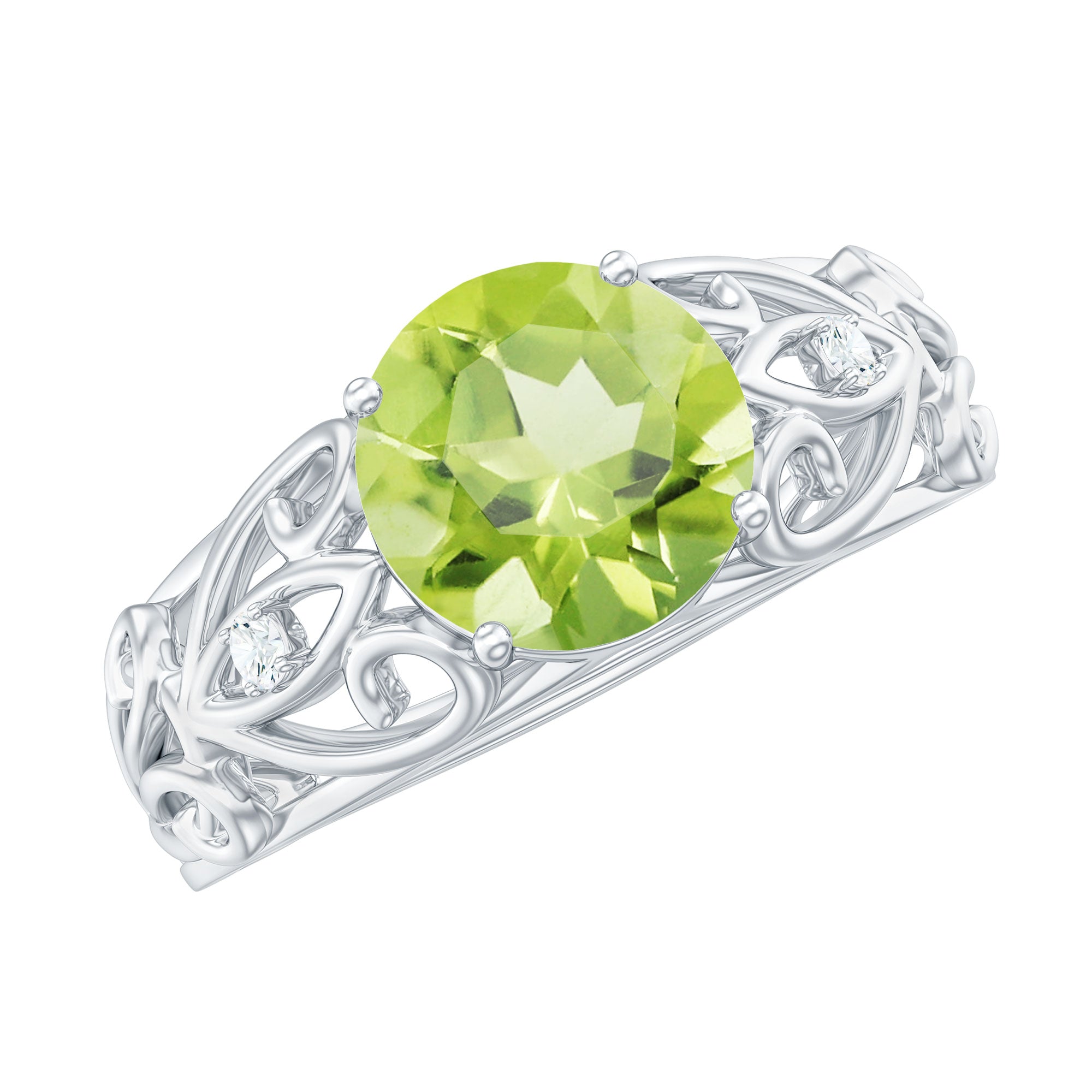 Antique Inspired 2 Carat Peridot Engagement Ring with Diamond