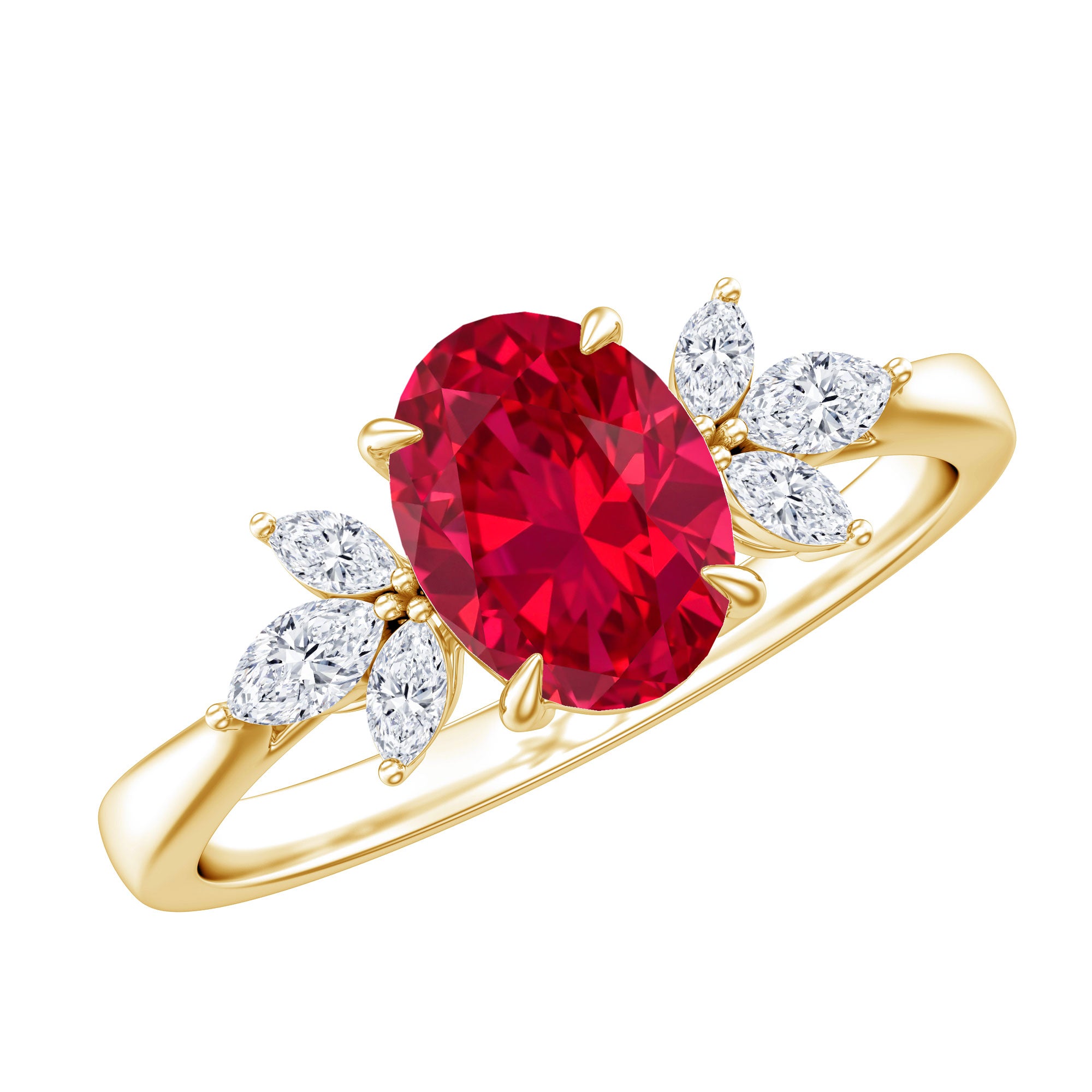 1.5 Carat Lab Created Ruby Oval Engagement Ring with Diamonds AAAA - Rosec Jewels
