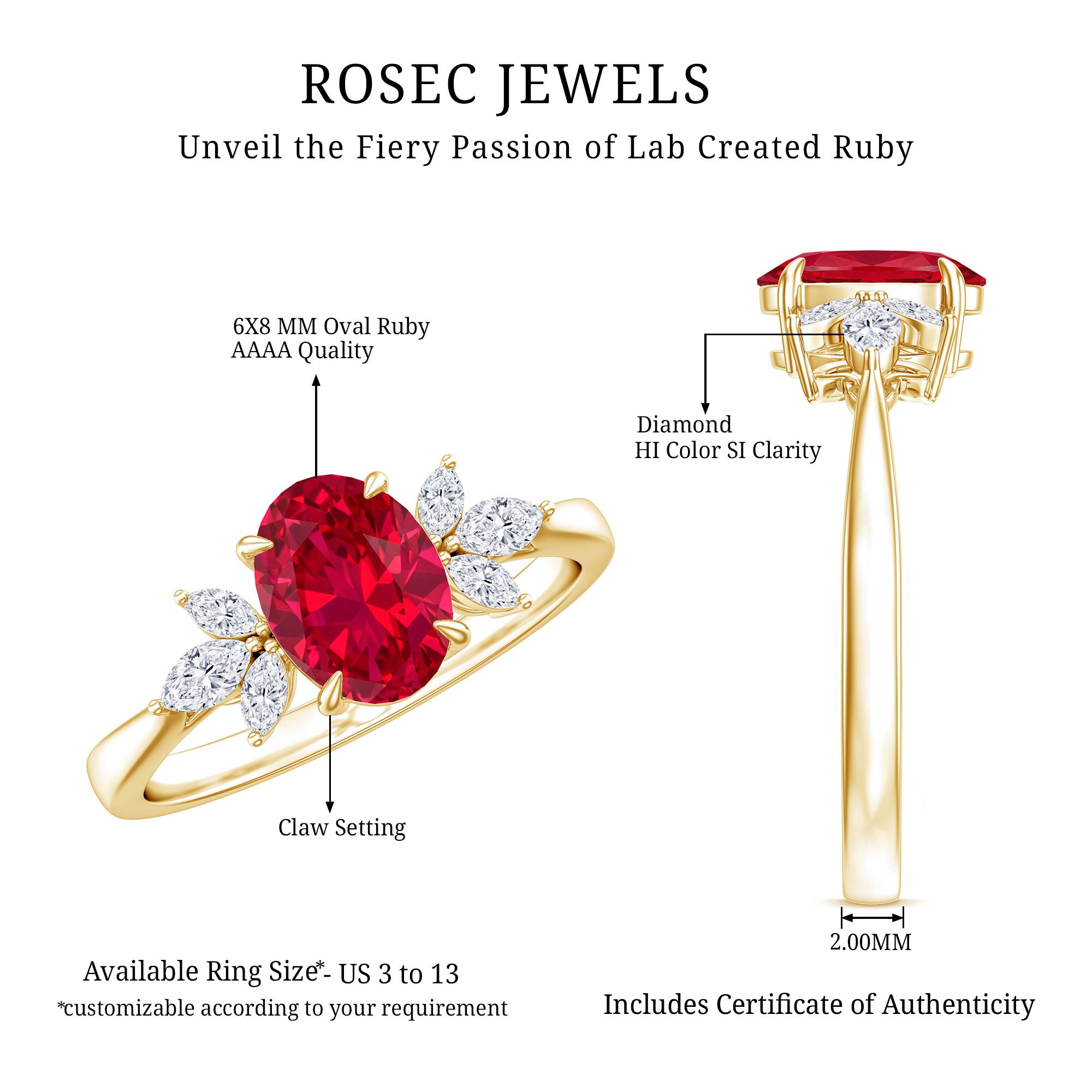 1.5 Carat Lab Created Ruby Oval Engagement Ring with Diamonds AAAA - Rosec Jewels