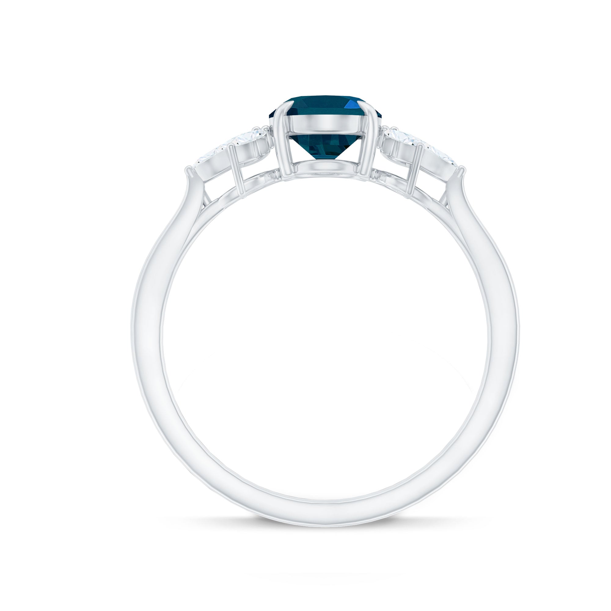 Oval Cut London Blue Topaz Engagement Ring with Diamond Trio AAA - Rosec Jewels