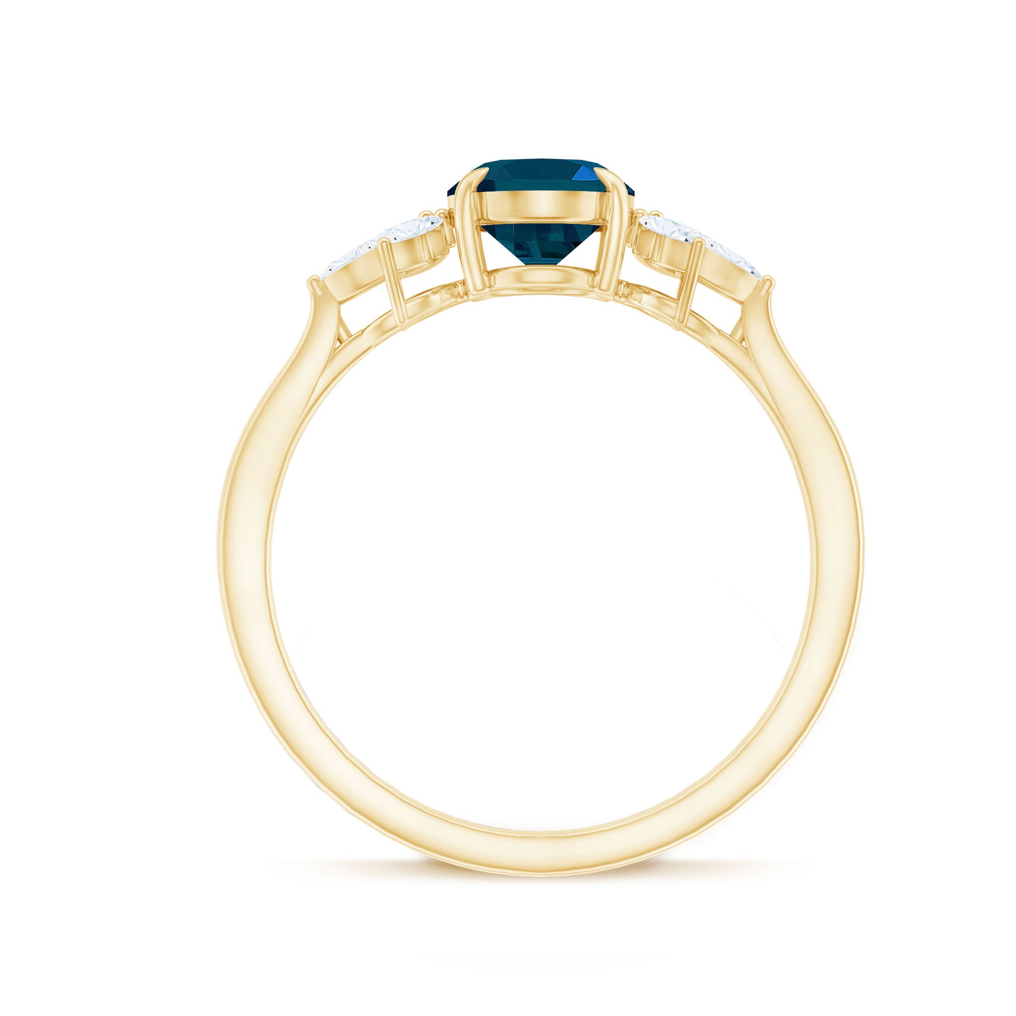 Oval Cut London Blue Topaz Engagement Ring with Diamond Trio AAA - Rosec Jewels
