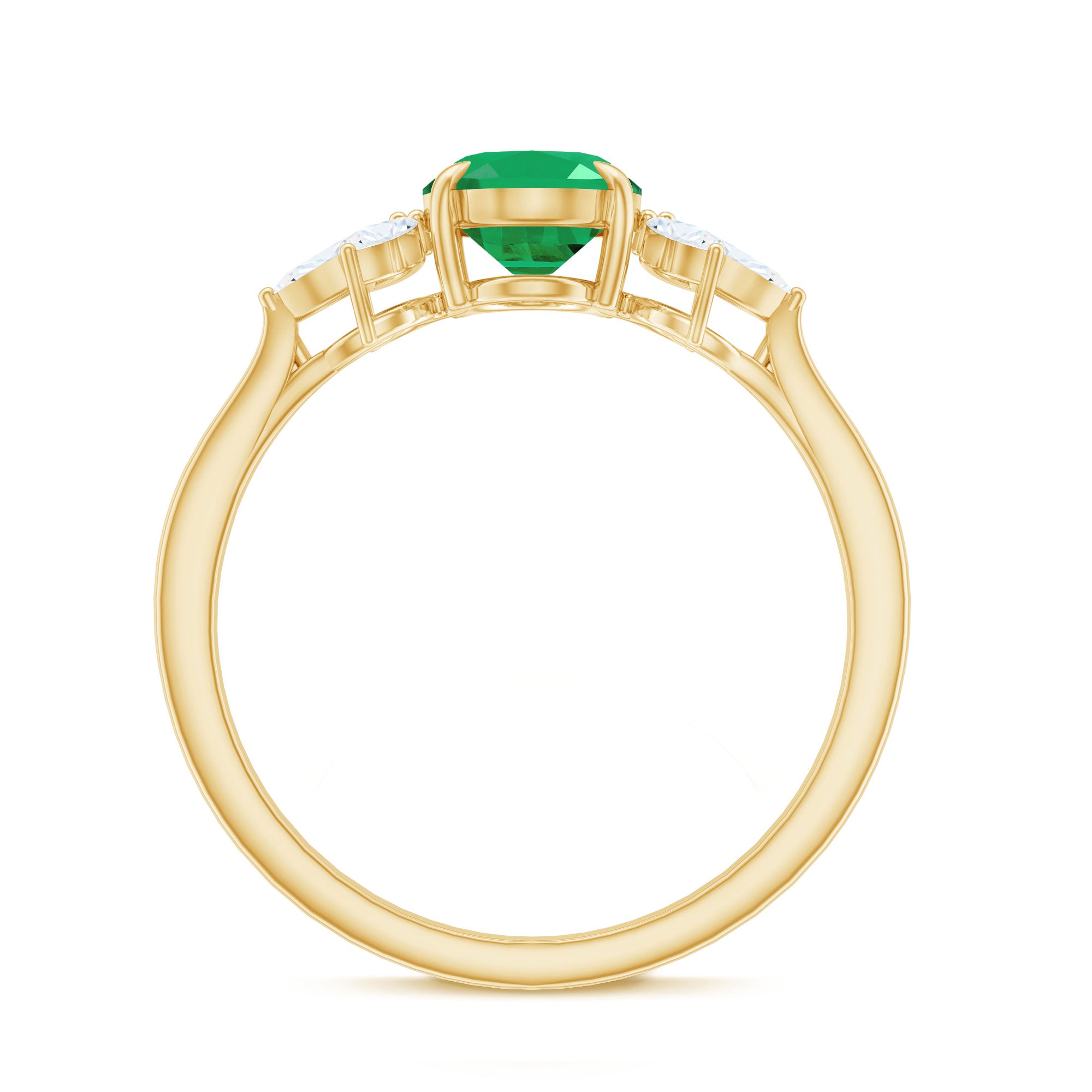 Natural 6X8MM Oval Emerald Engagement Ring with Diamond Trio AAA - Rosec Jewels