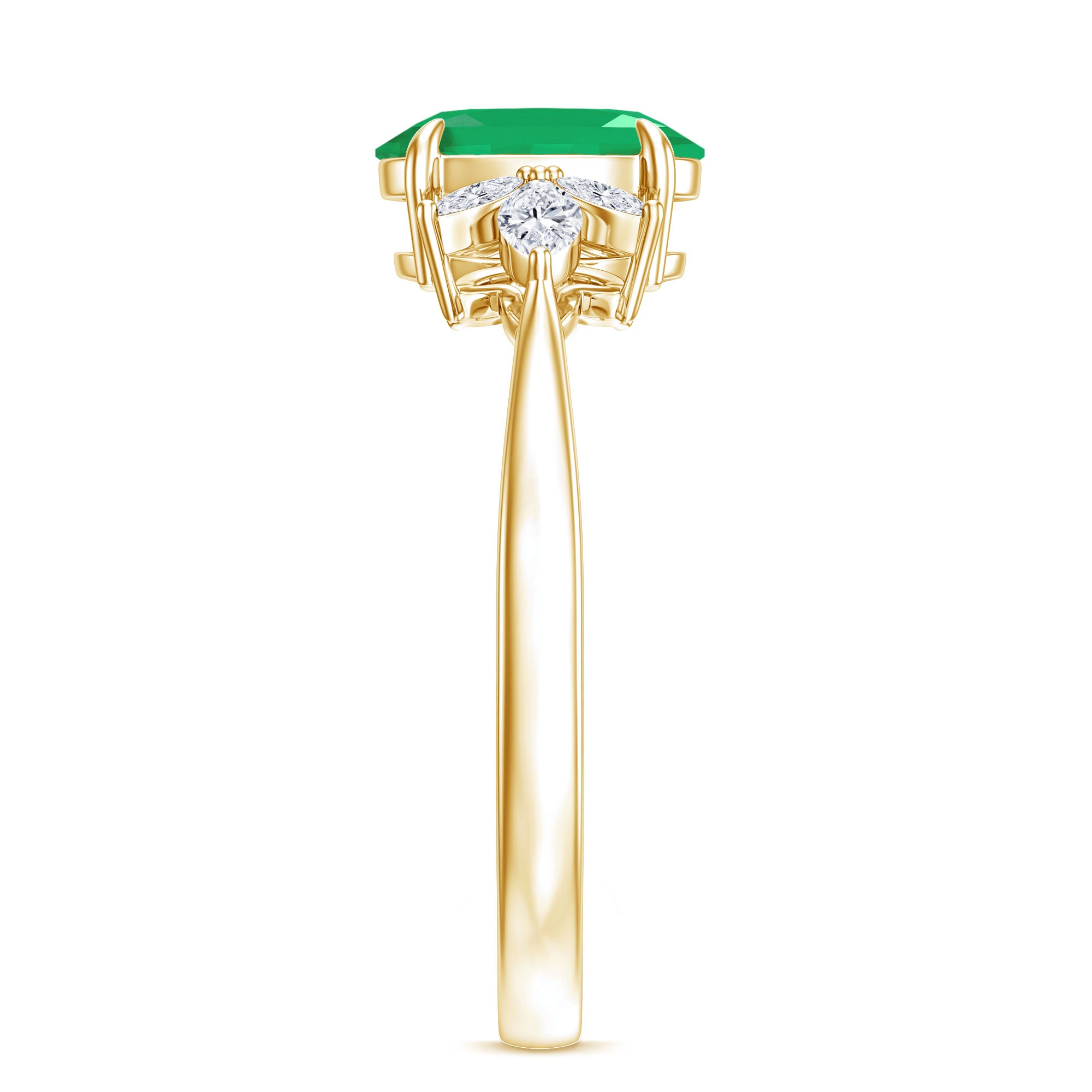 Natural 1.2 Carat Oval Emerald Engagement Ring with Diamond Trio AAA - Rosec Jewels