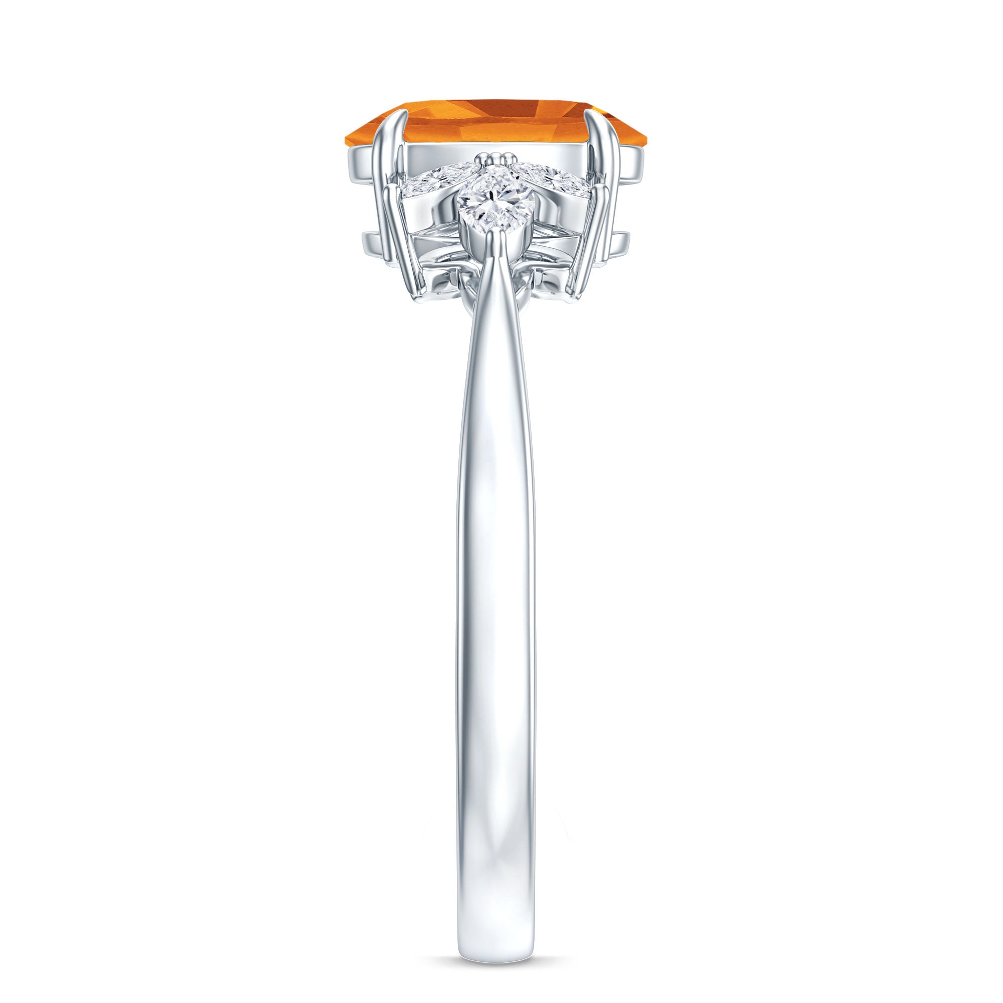 Certified Real 6X8mm Citrine Oval Engagement Ring with Diamond Trio AAA - Rosec Jewels