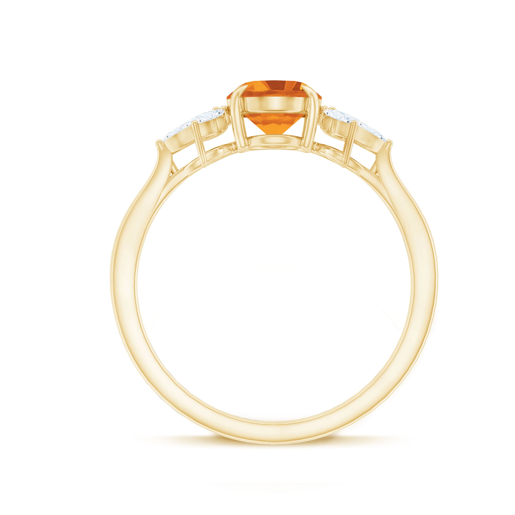 Certified Real 6X8mm Citrine Oval Engagement Ring with Diamond Trio AAA - Rosec Jewels