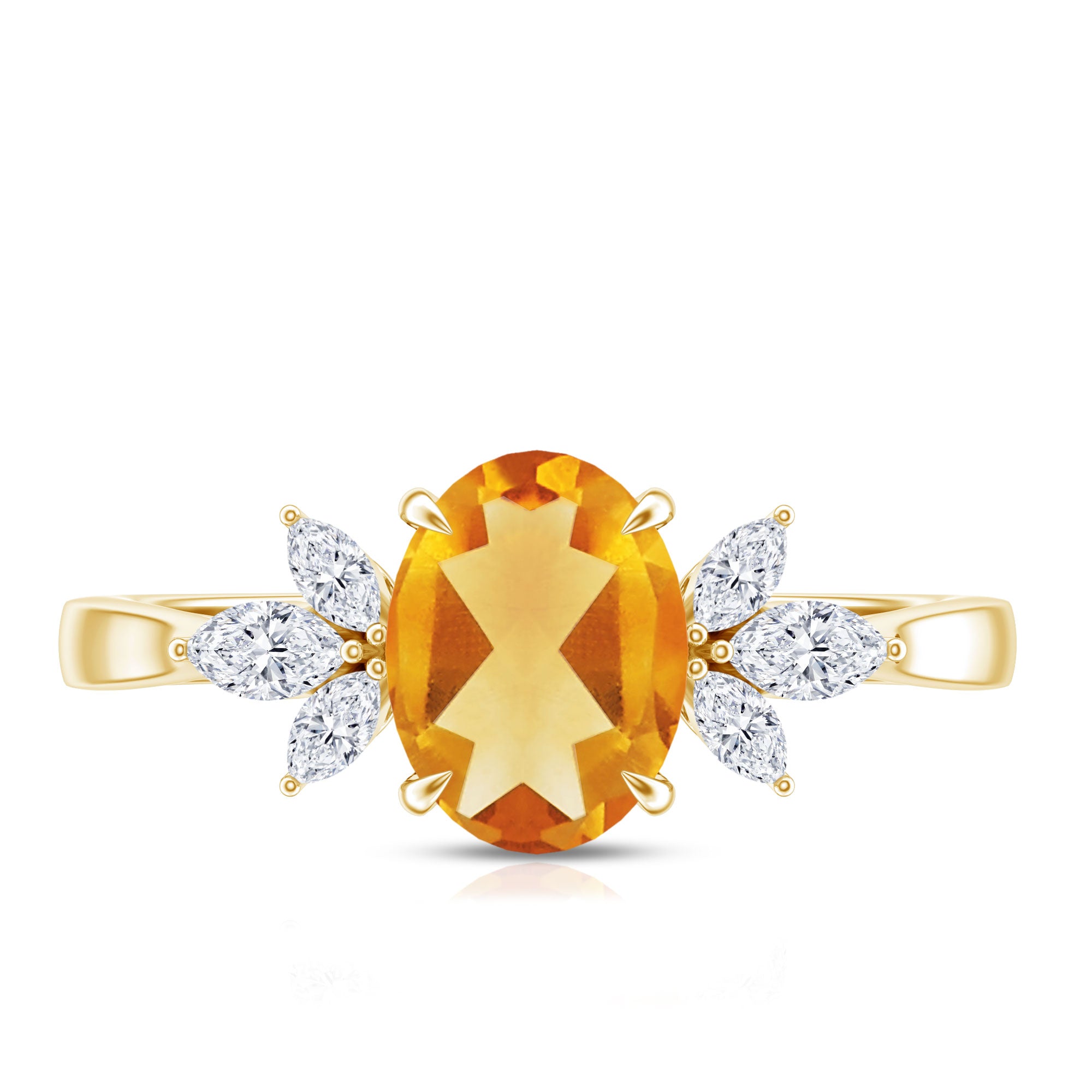 Certified Real 6X8mm Citrine Oval Engagement Ring with Diamond Trio AAA - Rosec Jewels