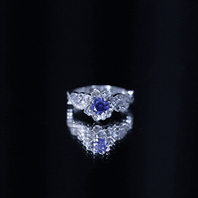 Certified Lab Grown Blue Sapphire Flower Engagement Ring with Diamond AAAA - Rosec Jewels