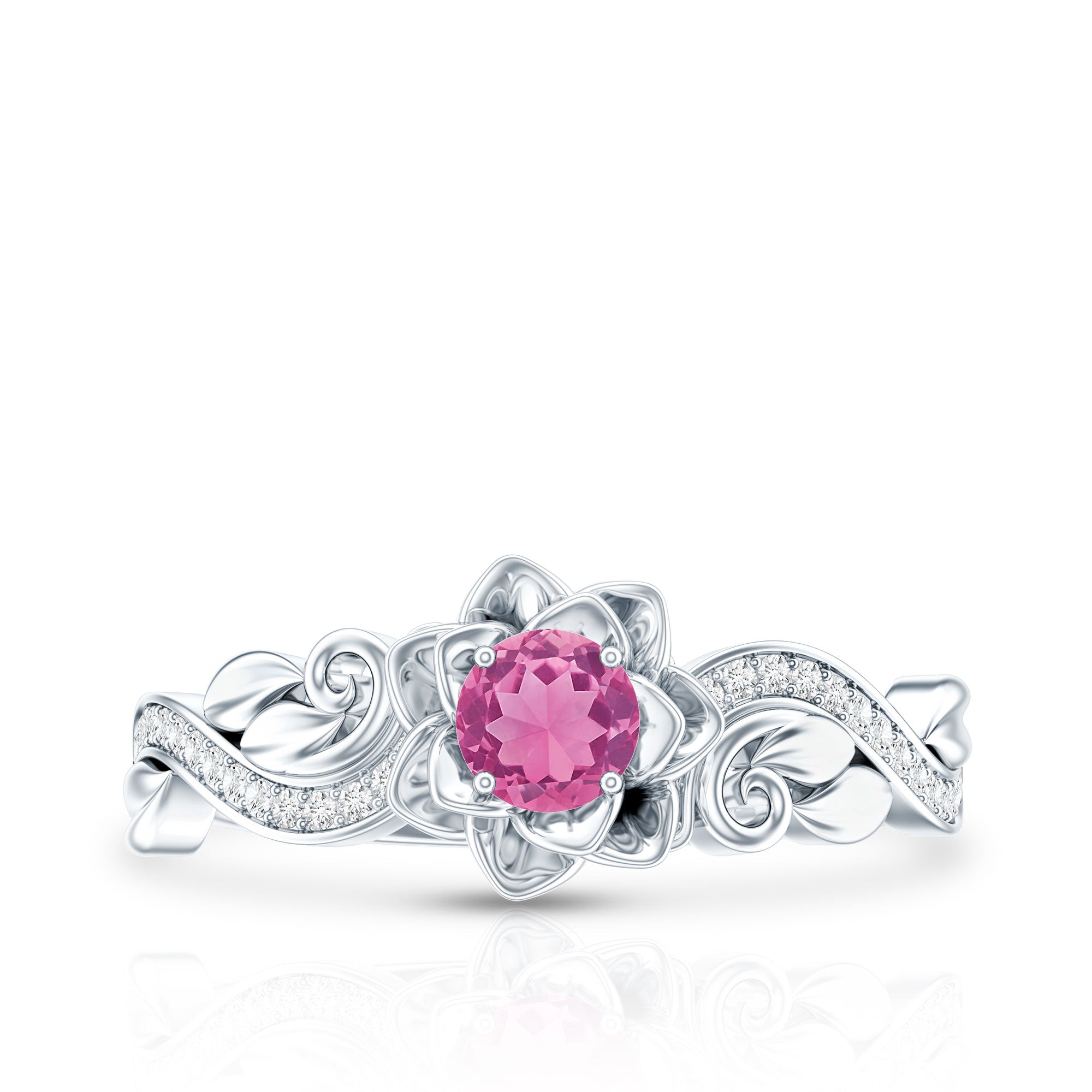 Nature Inspired Pink Tourmaline and Diamond Engagement Ring AAA - Rosec Jewels