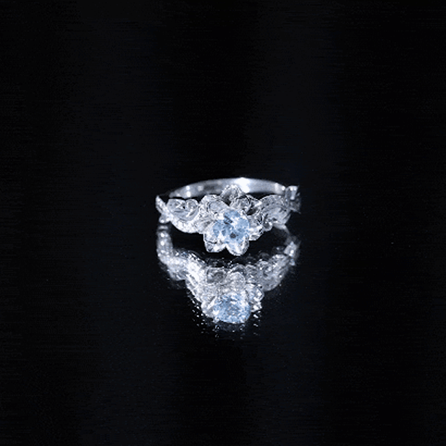 Natural Aquamarine Flower Inspired Engagement Ring With Diamond AAA - Rosec Jewels