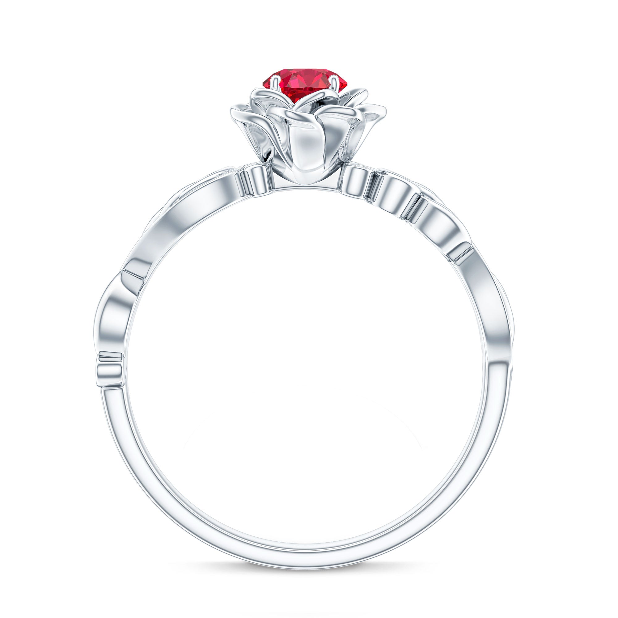 Nature Inspired Engagement Ring with Lab Ruby and Diamonds AAAA - Rosec Jewels