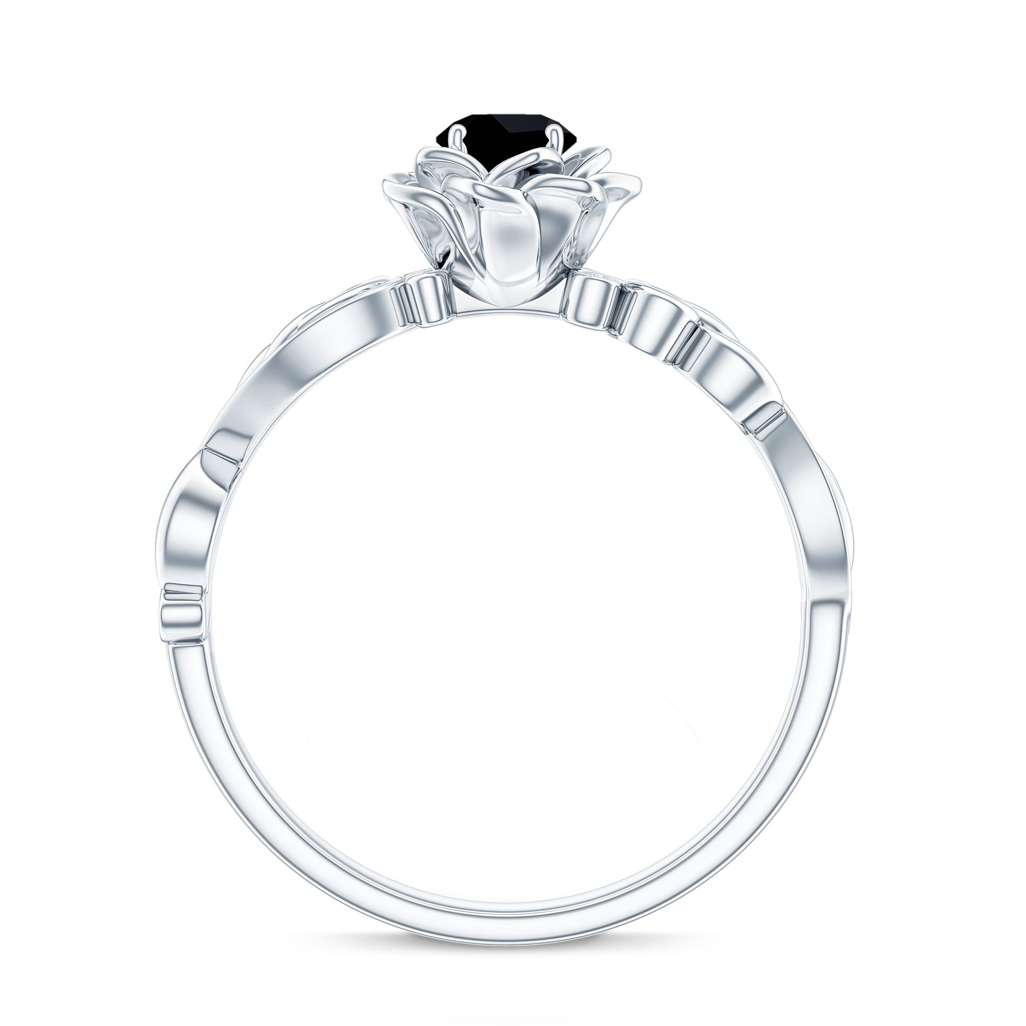 Nature Inspired Black Onyx and Diamond Floral Engagement Ring AAA - Rosec Jewels
