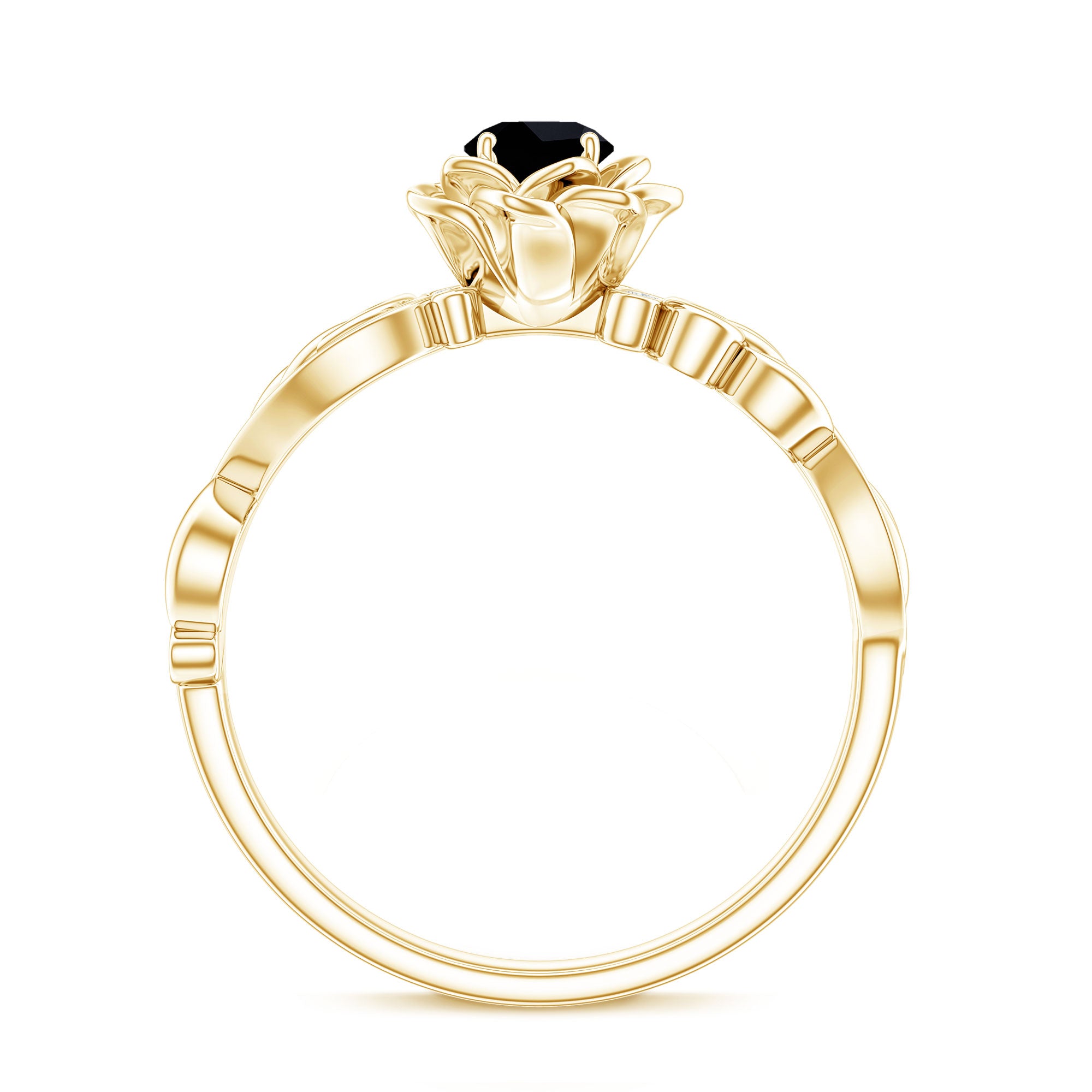 Nature Inspired Black Onyx and Diamond Floral Engagement Ring AAA - Rosec Jewels
