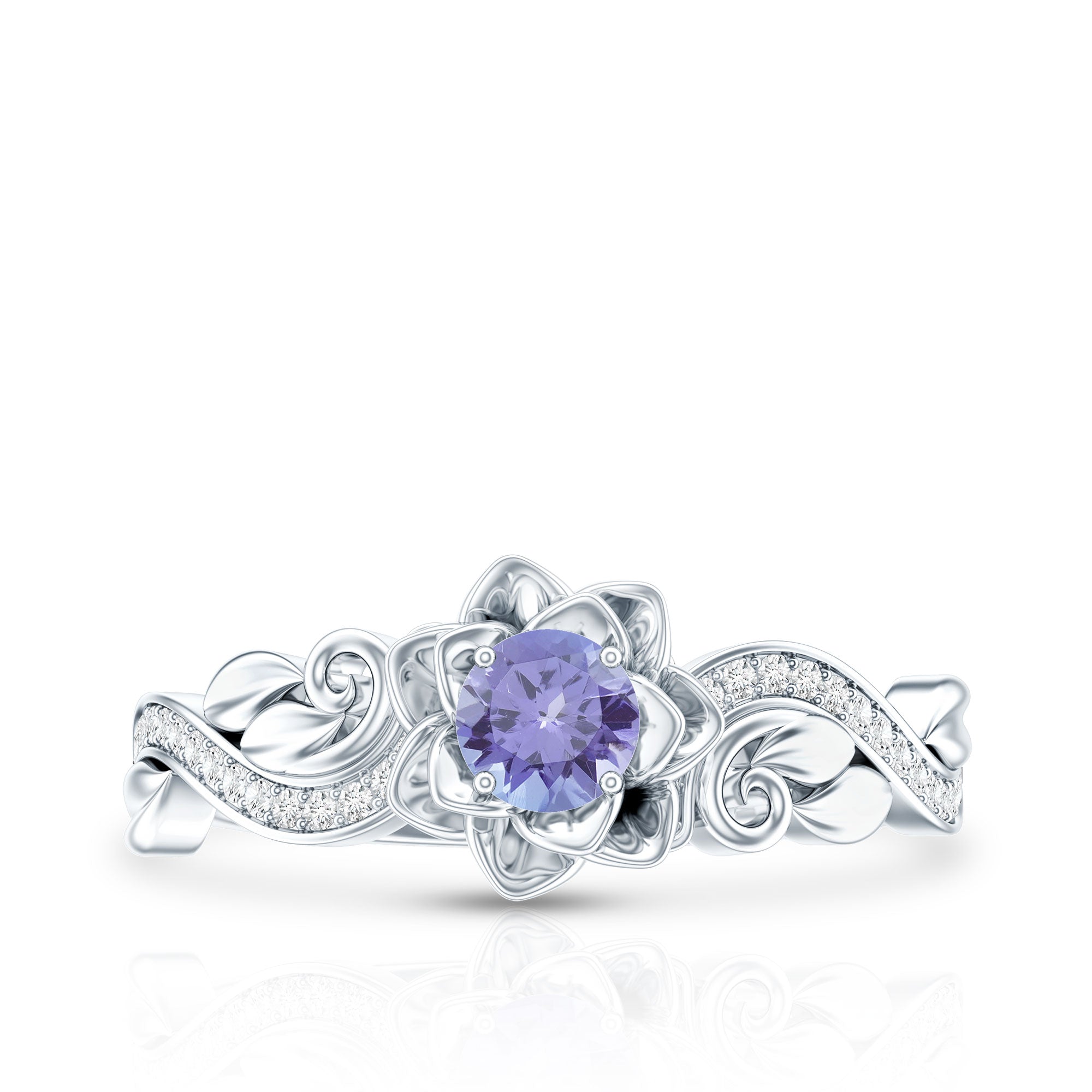 Rosec Jewels-Nature Inspired Tanzanite Engagement Ring with Diamond
