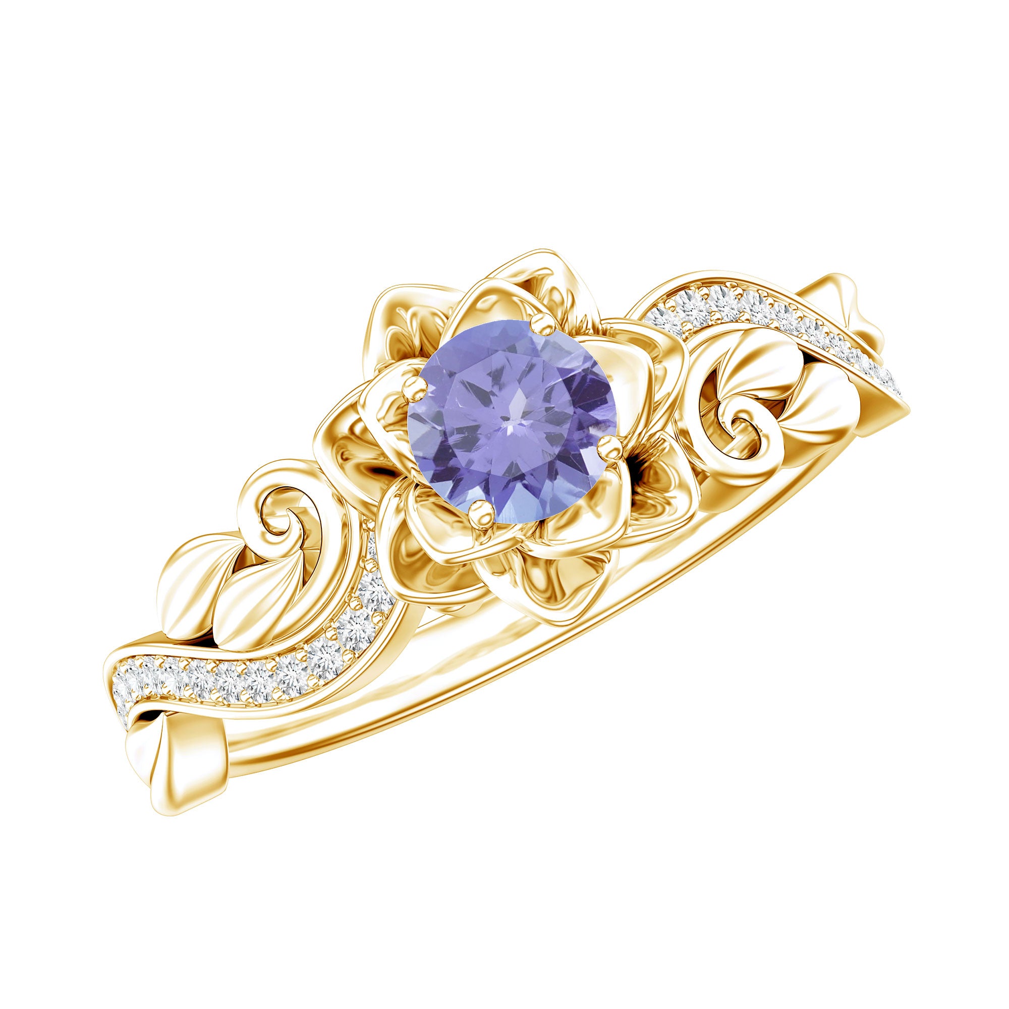 Rosec Jewels-Nature Inspired Tanzanite Engagement Ring with Diamond