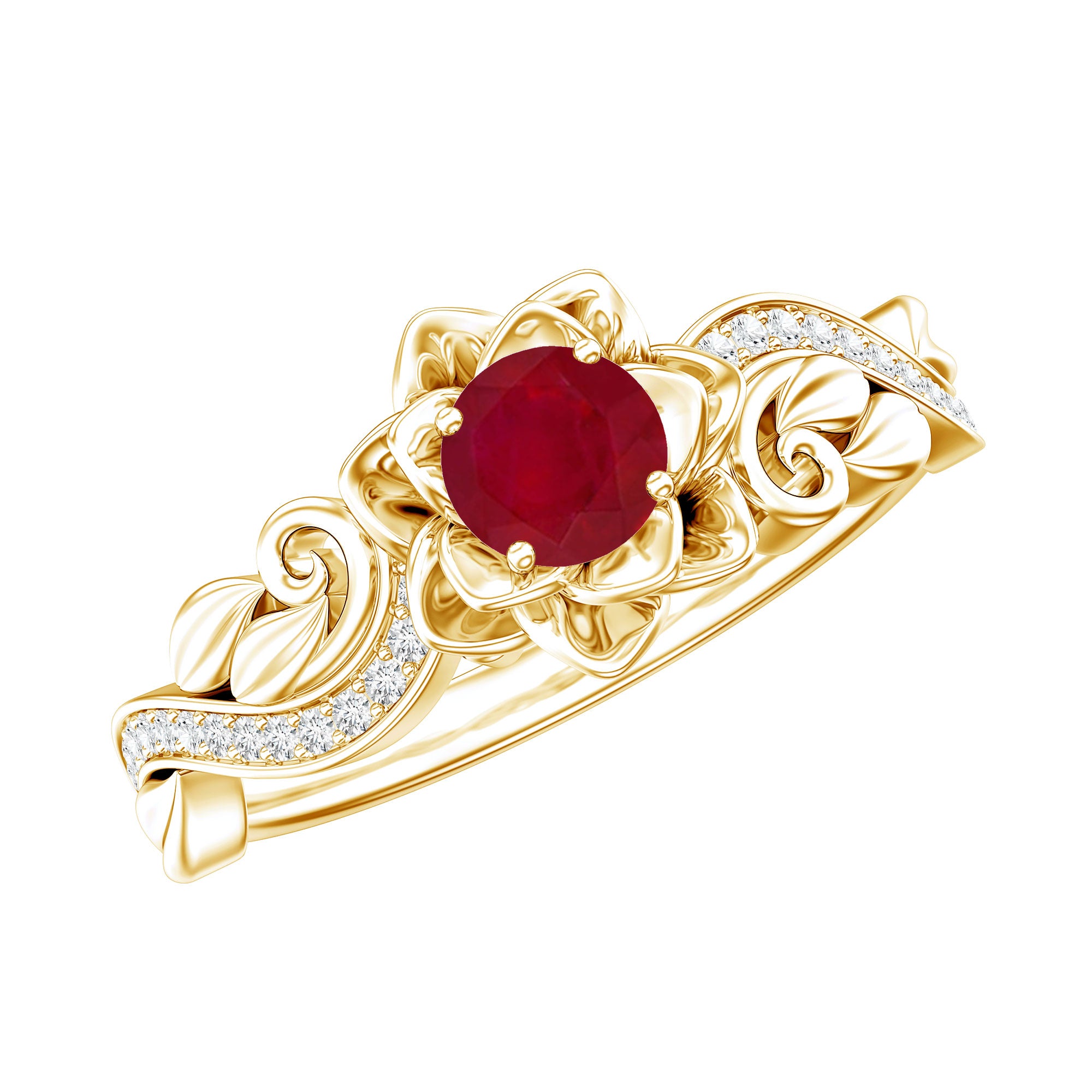 Nature Inspired 0.6 Carat Ruby Diamond Engagement Ring for Women AAA - Rosec Jewels