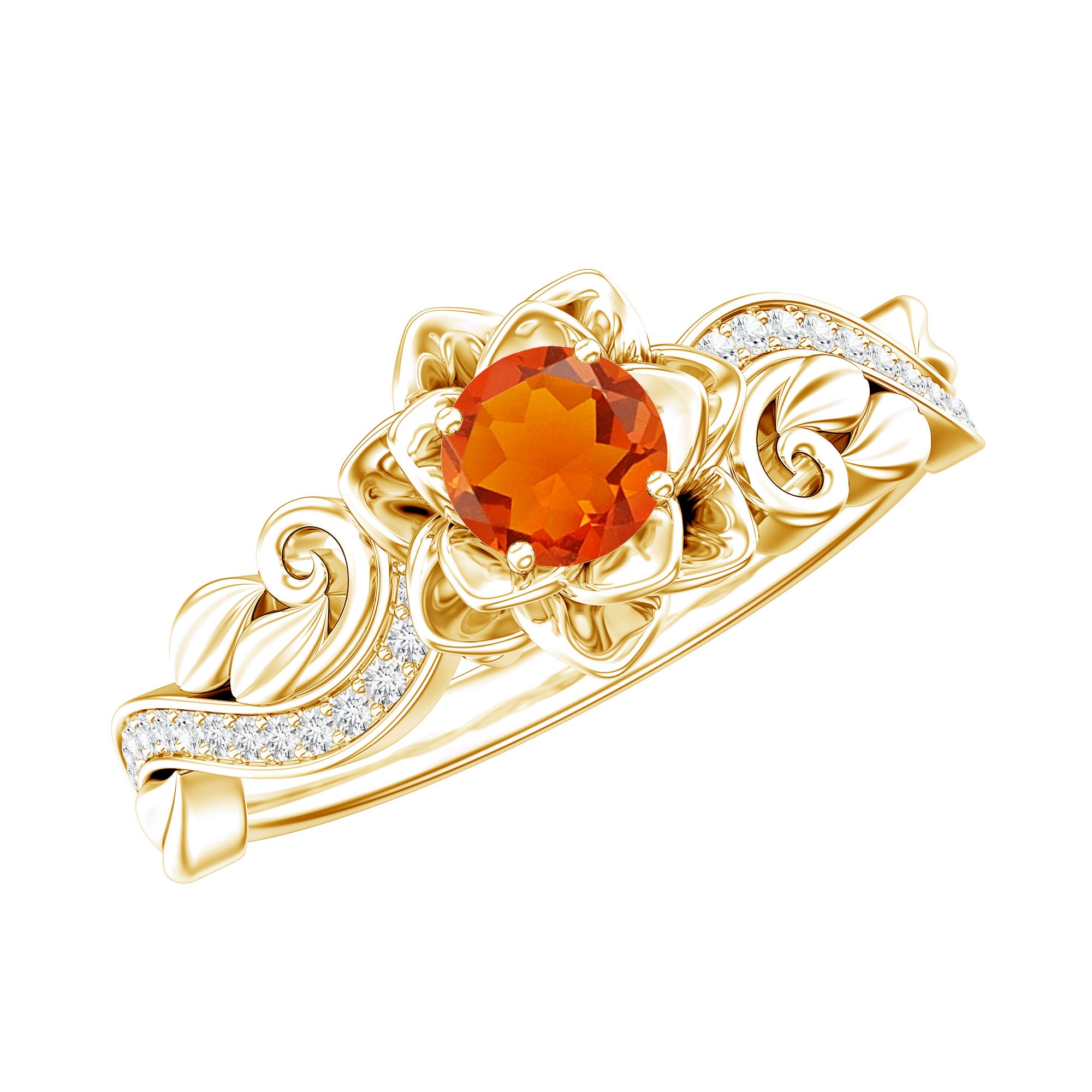 Nature Inspired Fire Opal and Diamond Engagement Ring with Certificate AAA - Rosec Jewels